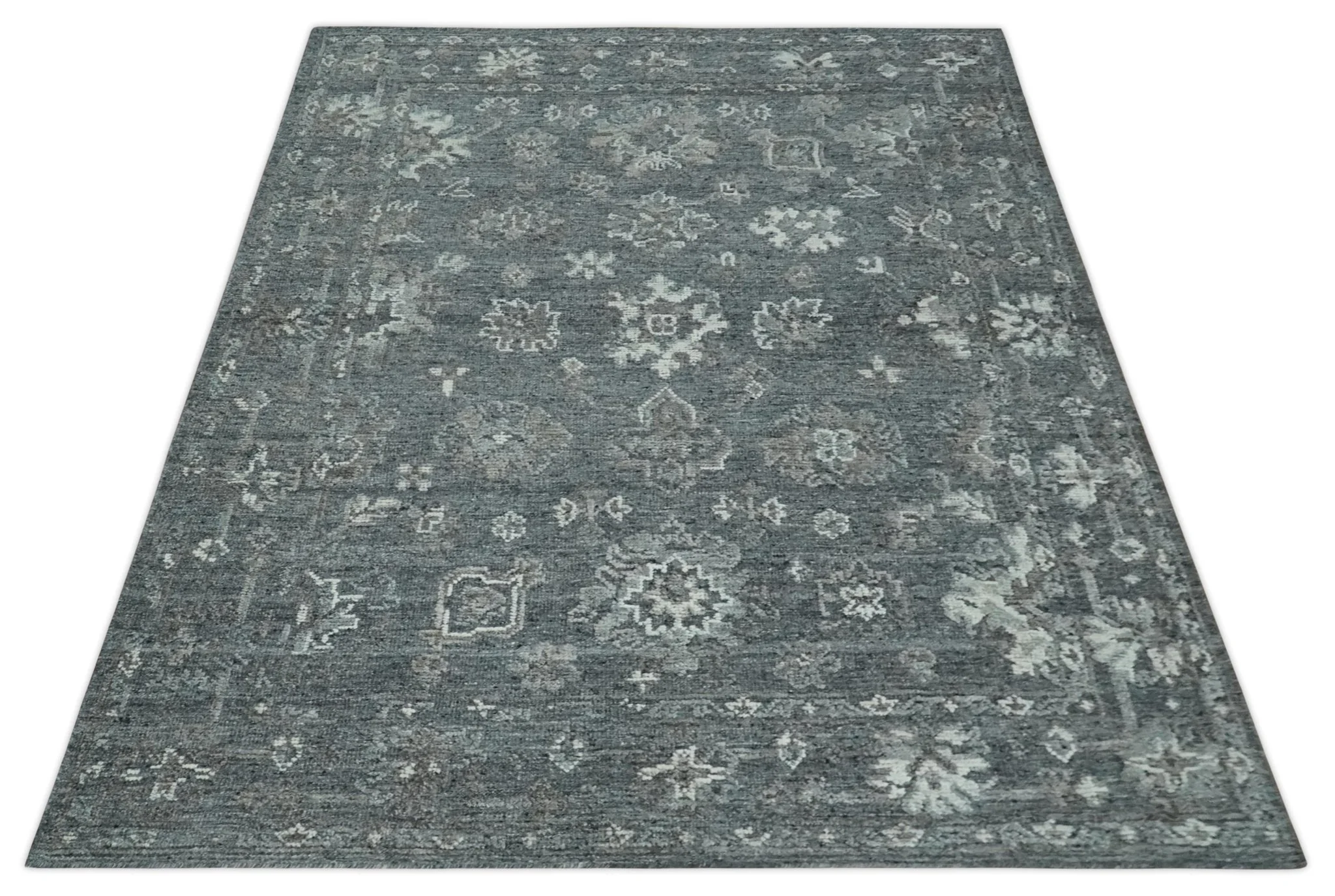 Antique Style Charcoal and Ivory 8x10 hand knotted Oushak wool Area rug - Image 10