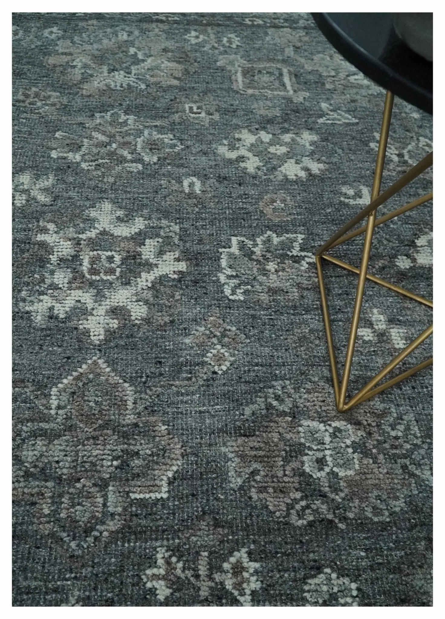 Antique Style Charcoal and Ivory 8x10 hand knotted Oushak wool Area rug - Image 2