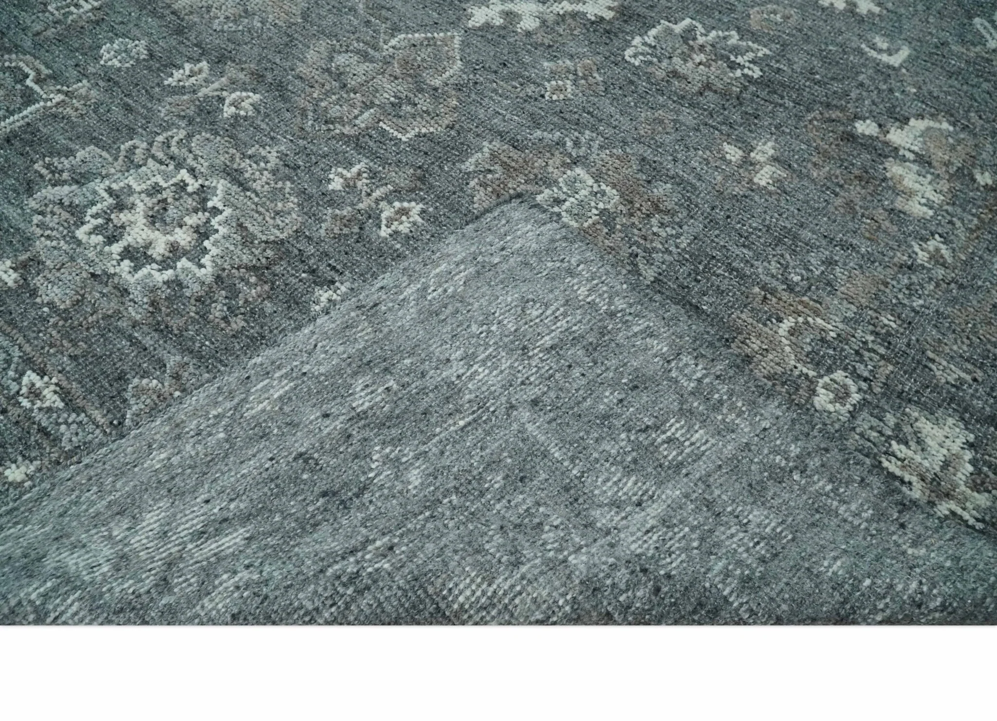 Antique Style Charcoal and Ivory 8x10 hand knotted Oushak wool Area rug - Image 8