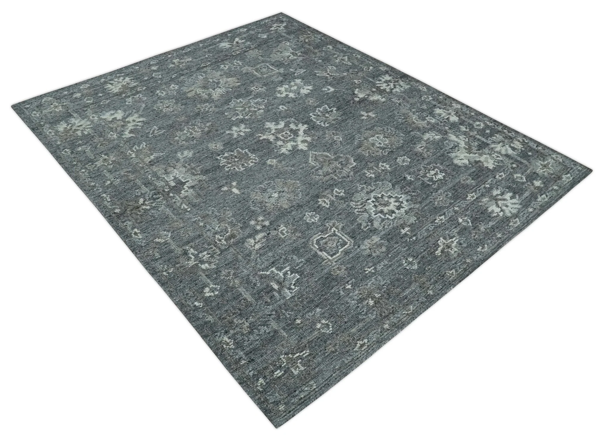 Antique Style Charcoal and Ivory 8x10 hand knotted Oushak wool Area rug - Image 9