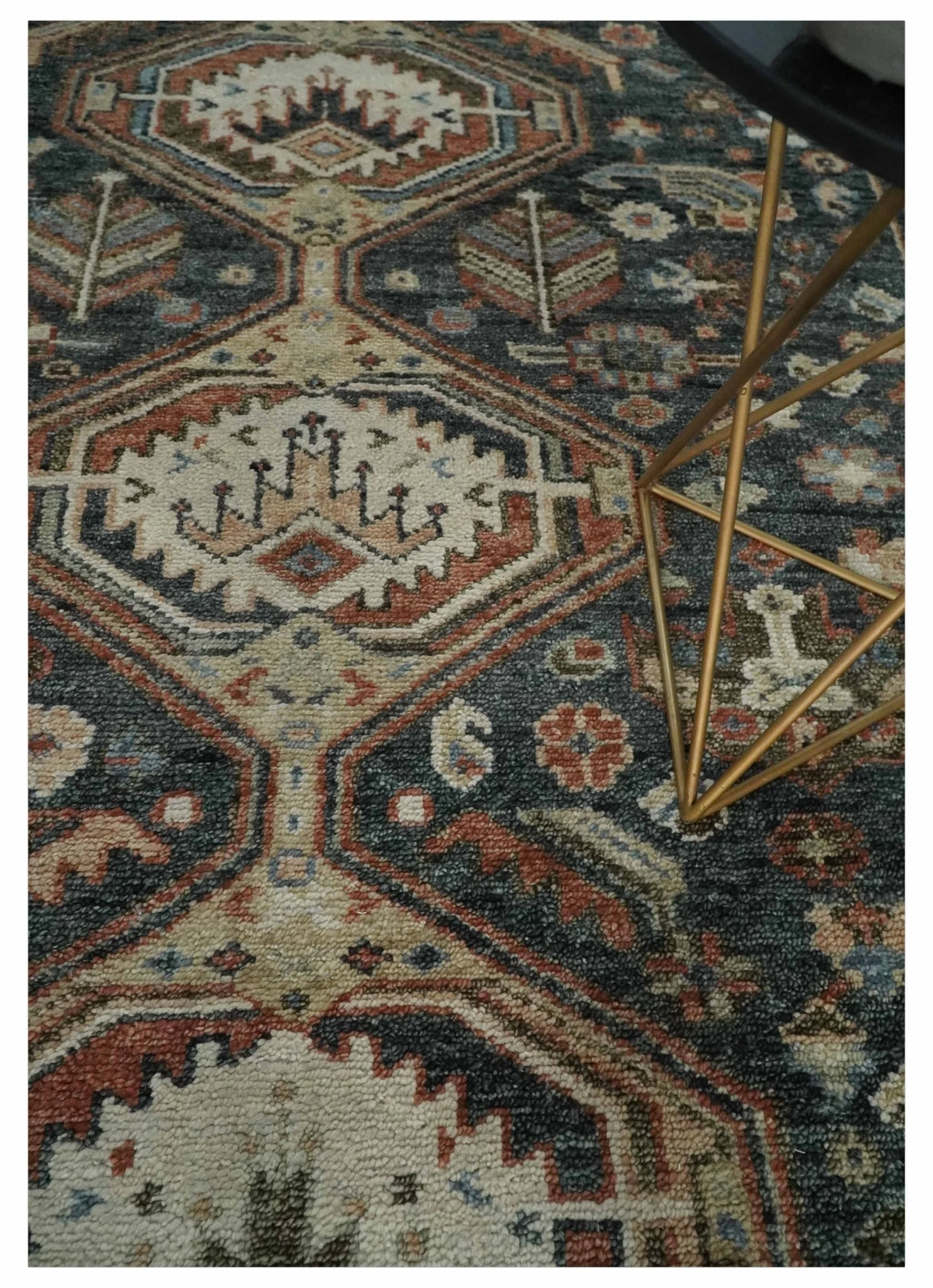 Antique Style Charcoal, Beige and Rust Hand knotted Custom Made wool Area Rug - Image 2