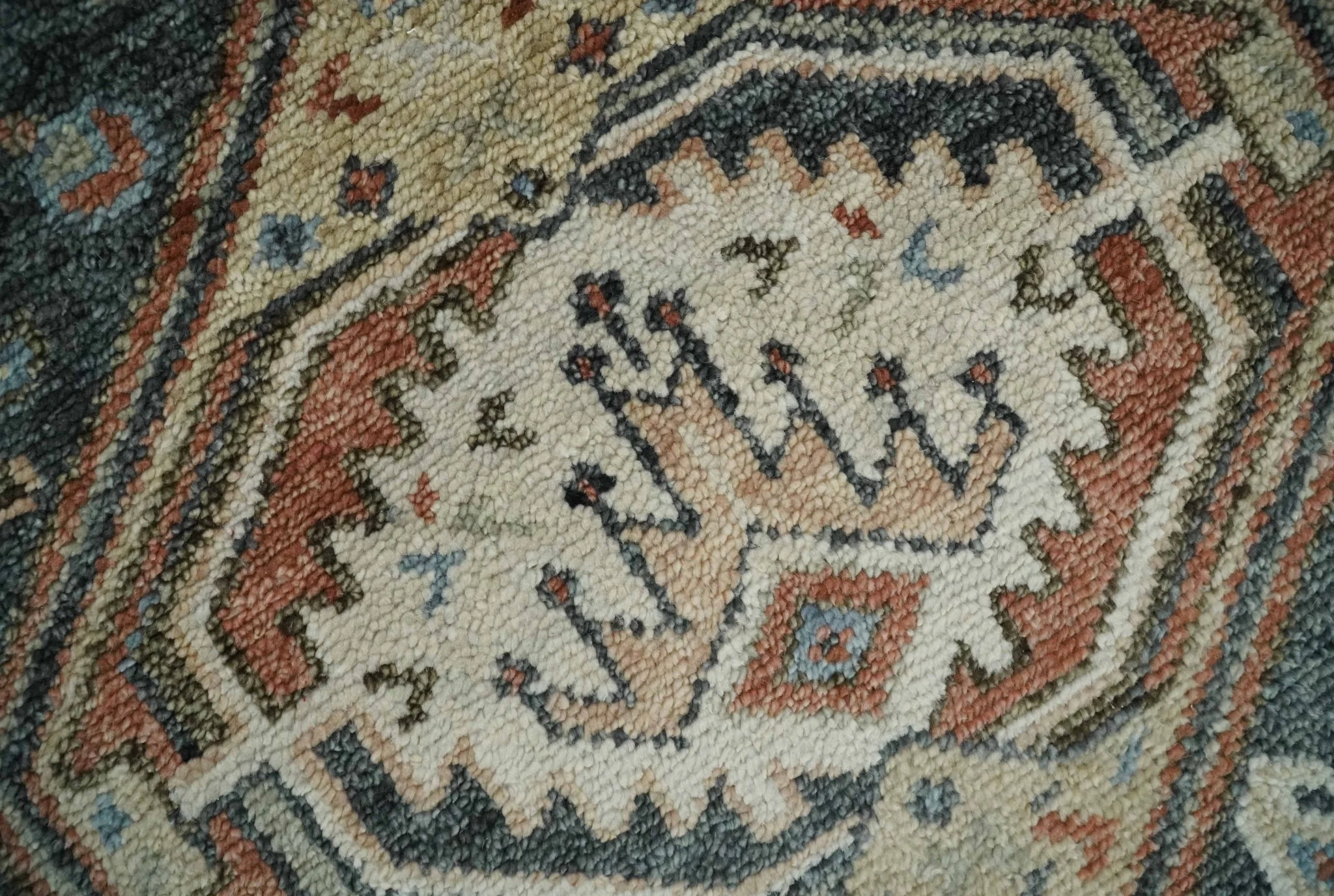 Antique Style Charcoal, Beige and Rust Hand knotted Custom Made wool Area Rug - Image 4
