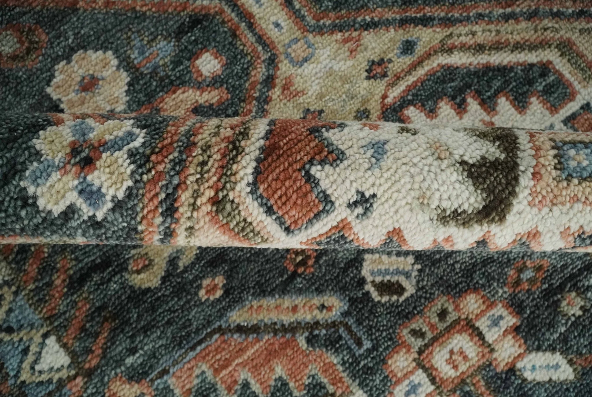 Antique Style Charcoal, Beige and Rust Hand knotted Custom Made wool Area Rug - Image 6