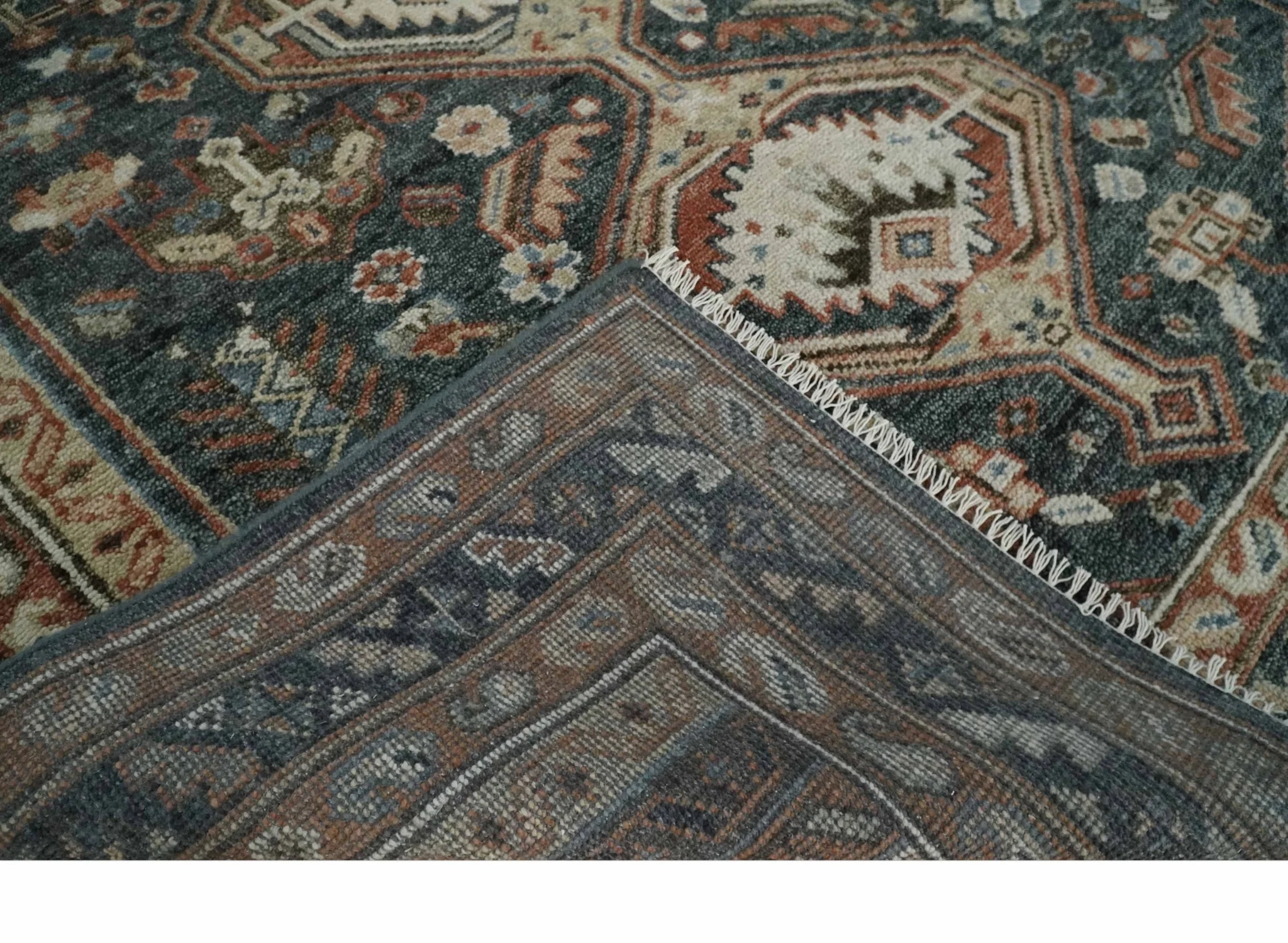 Antique Style Charcoal, Beige and Rust Hand knotted Custom Made wool Area Rug - Image 7