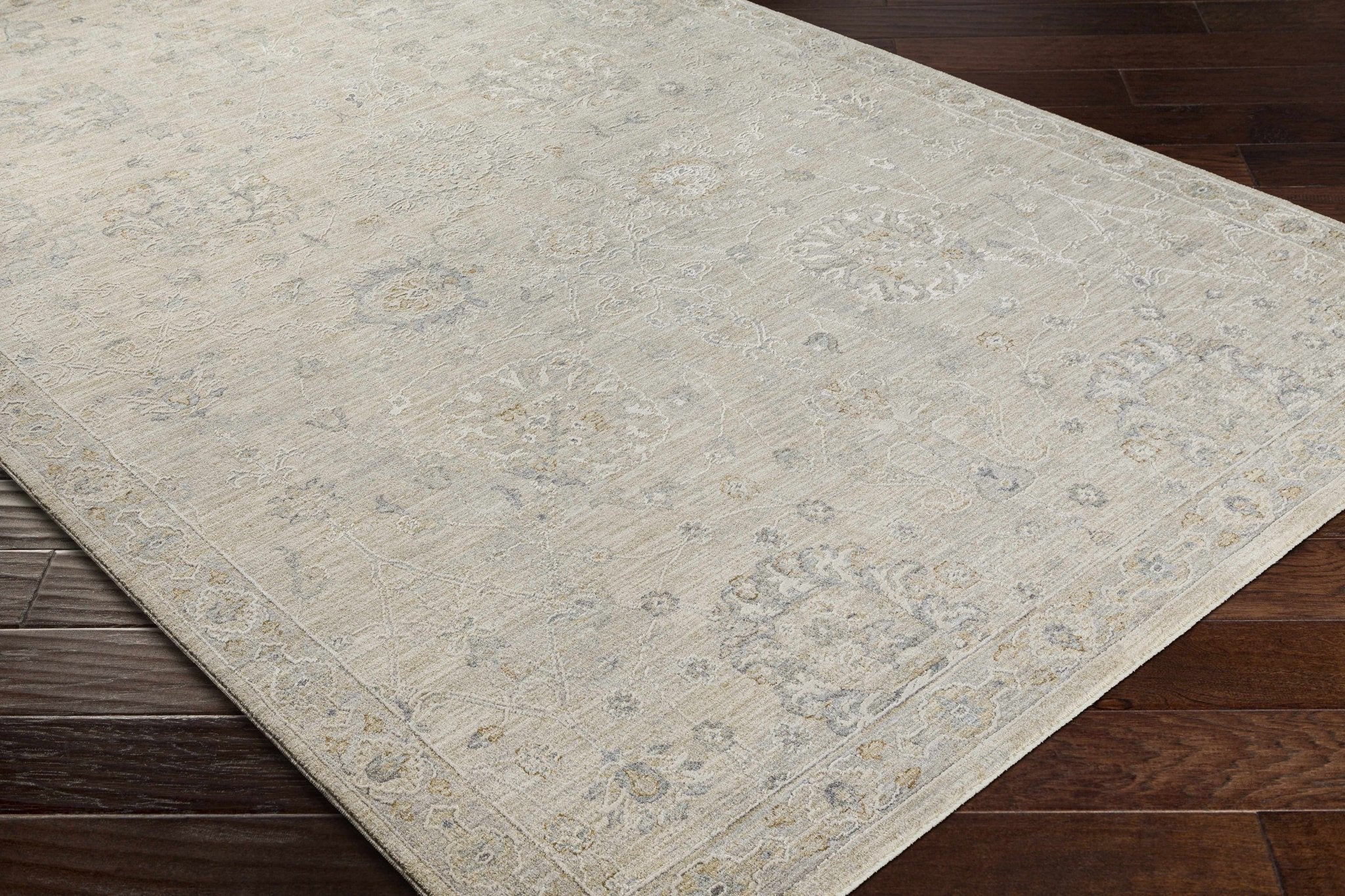 Antique Look Floral Beige and Charcoal Traditional Design Area Rug - Image 12