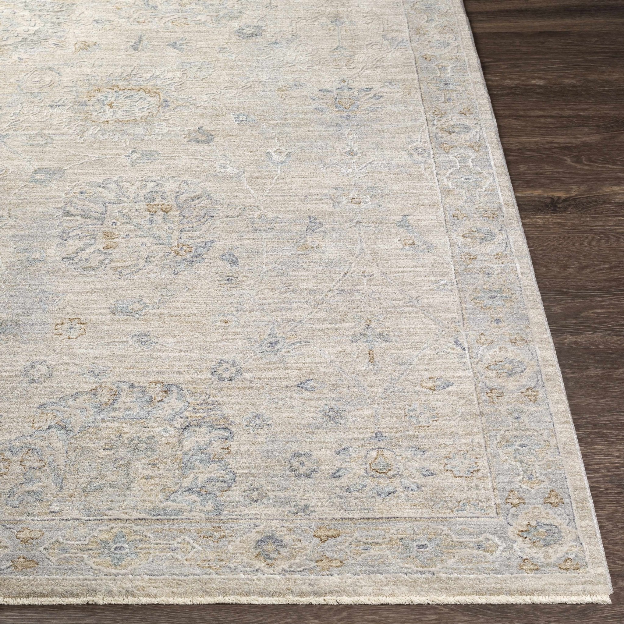 Antique Look Floral Beige and Charcoal Traditional Design Area Rug - Image 13