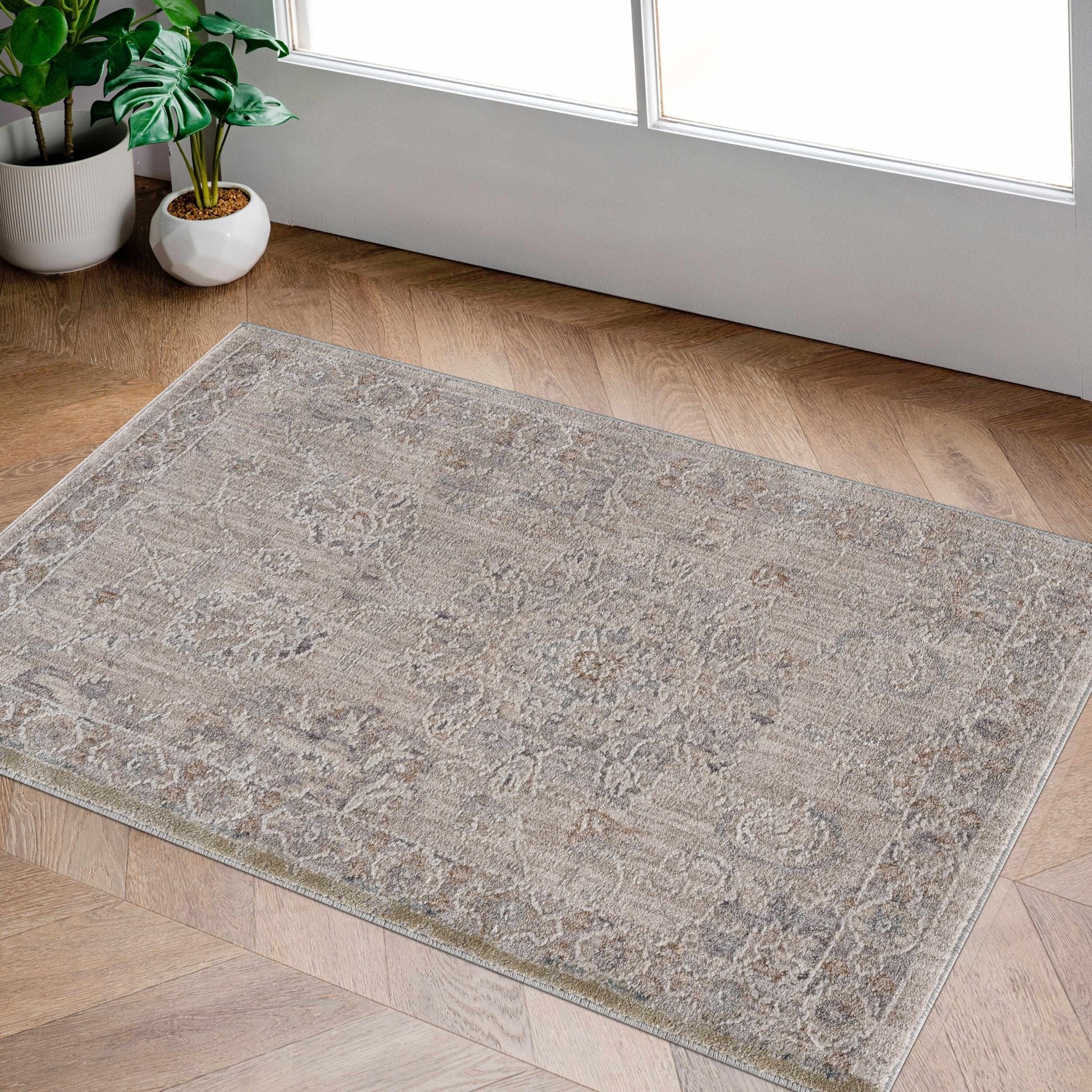 Antique Look Floral Beige and Charcoal Traditional Design Area Rug - Image 23