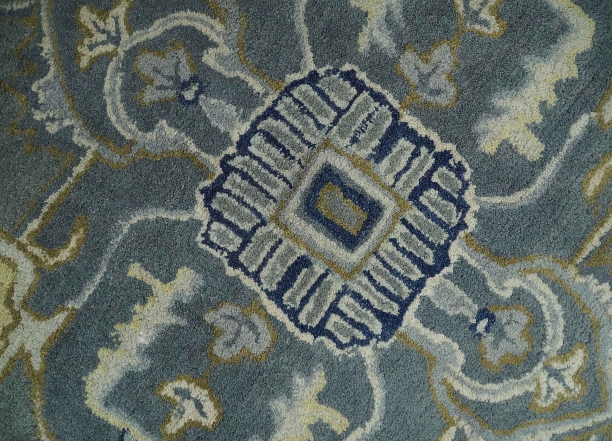 Custom Made Antique Style Gray, Blue and Beige Hand Tufted Traditional wool Area Rug - Image 4