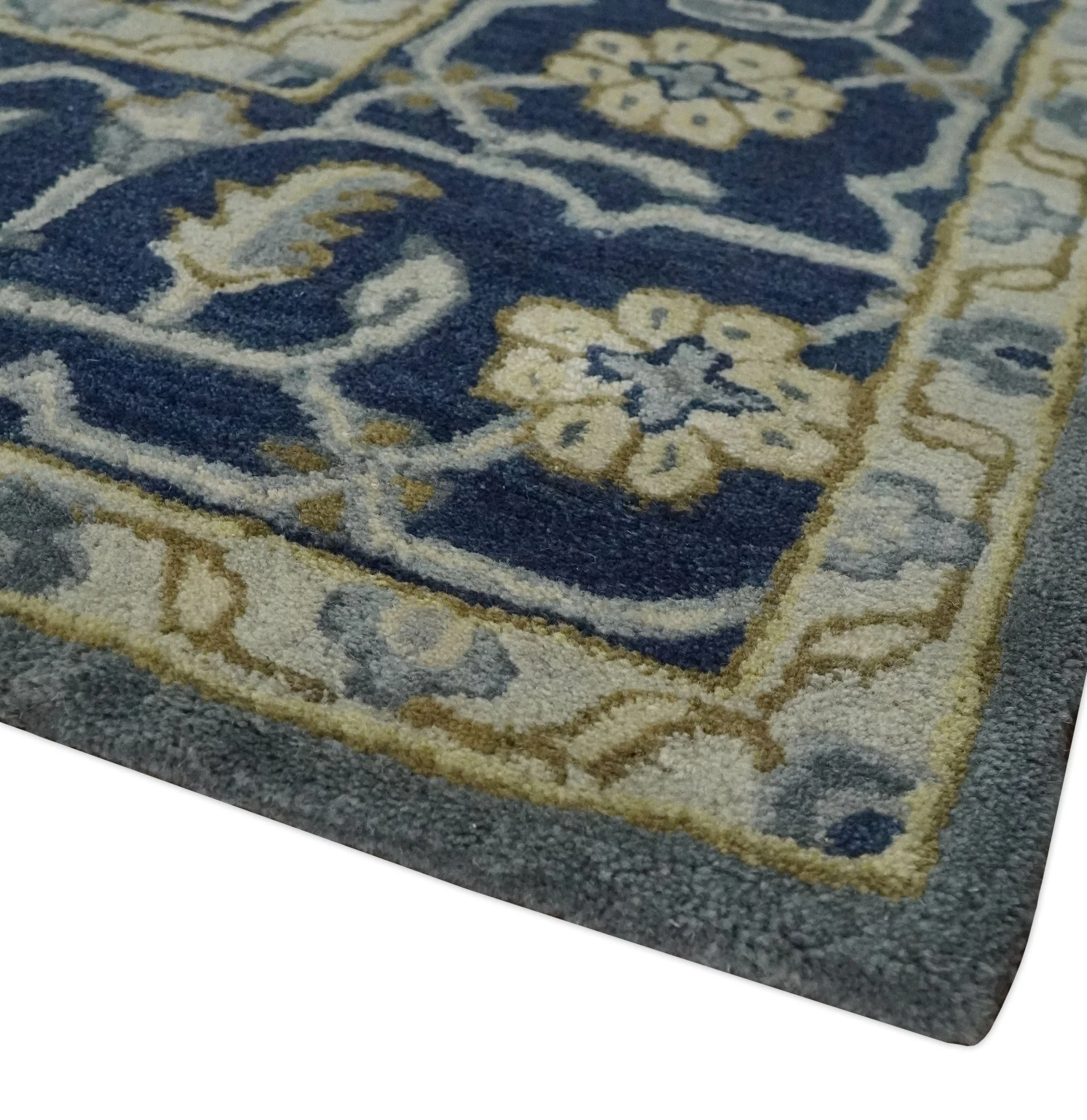 Custom Made Antique Style Gray, Blue and Beige Hand Tufted Traditional wool Area Rug - Image 5