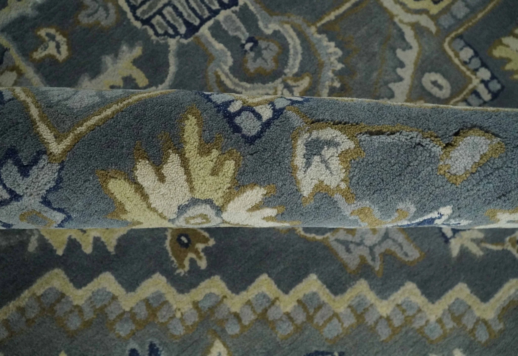 Custom Made Antique Style Gray, Blue and Beige Hand Tufted Traditional wool Area Rug - Image 6