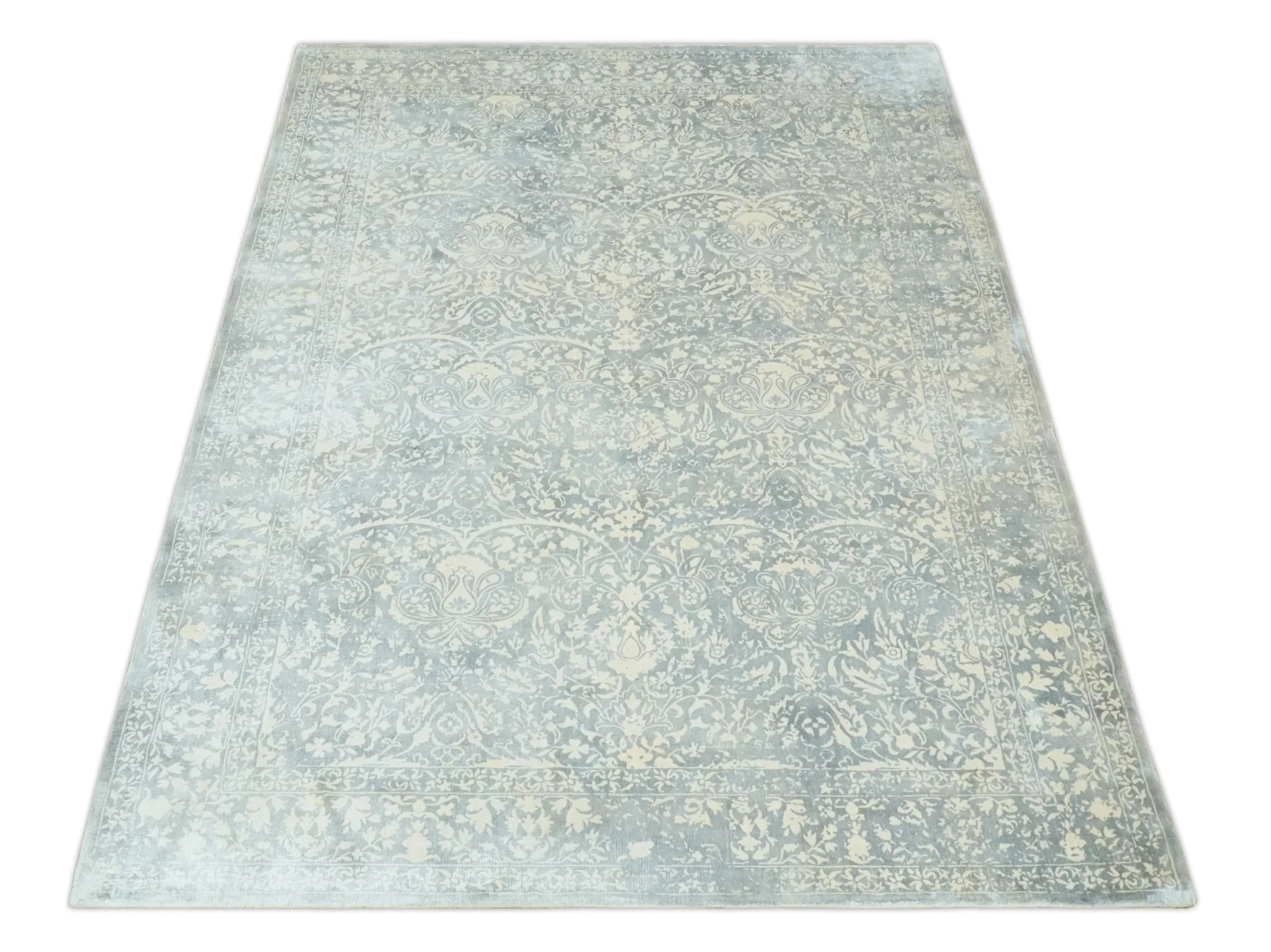 Premium Style Traditional Large Design Gray, Silver and Beige 5.6x7.9 Viscose Area Rug - Image 10
