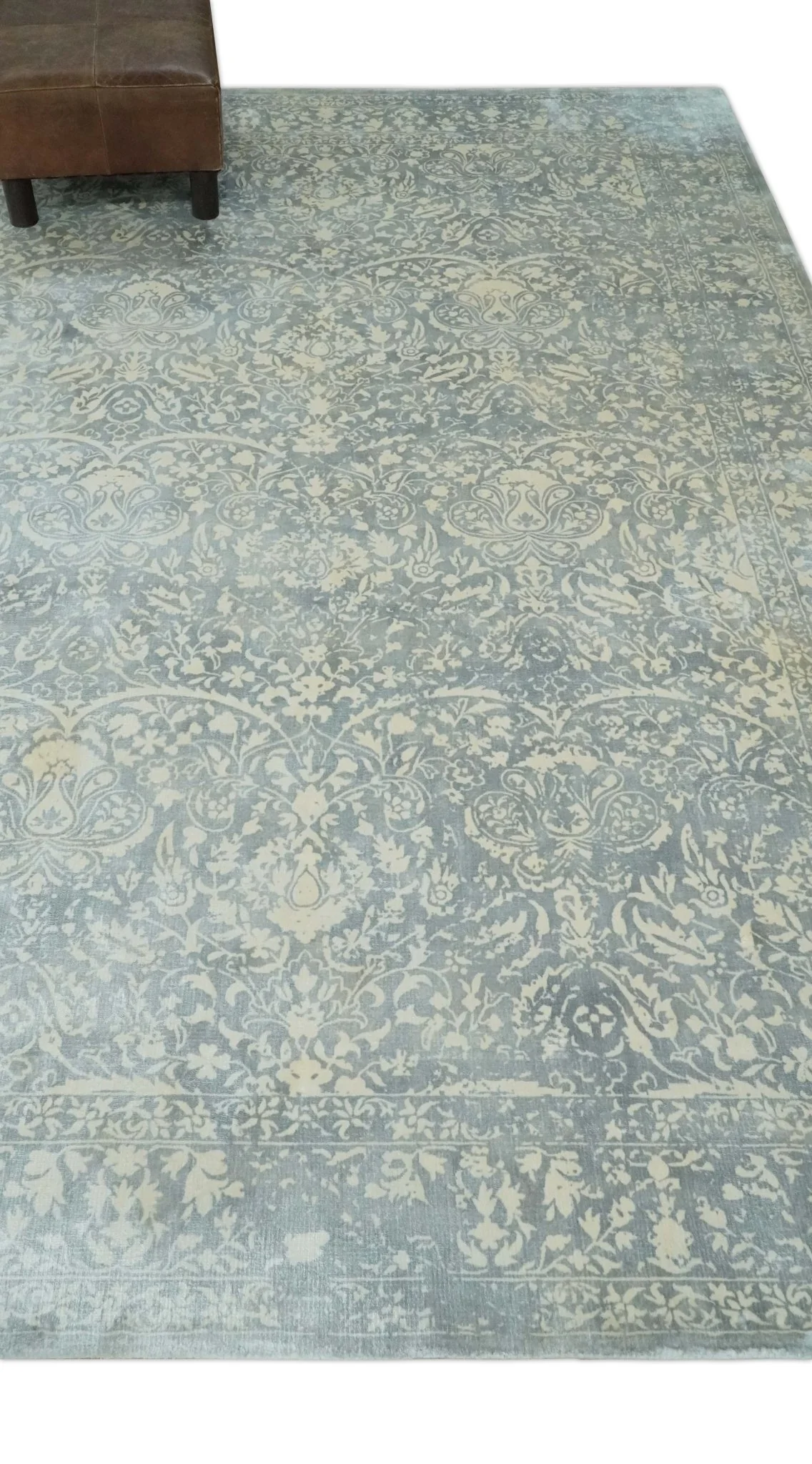 Premium Style Traditional Large Design Gray, Silver and Beige 5.6x7.9 Viscose Area Rug - Image 3