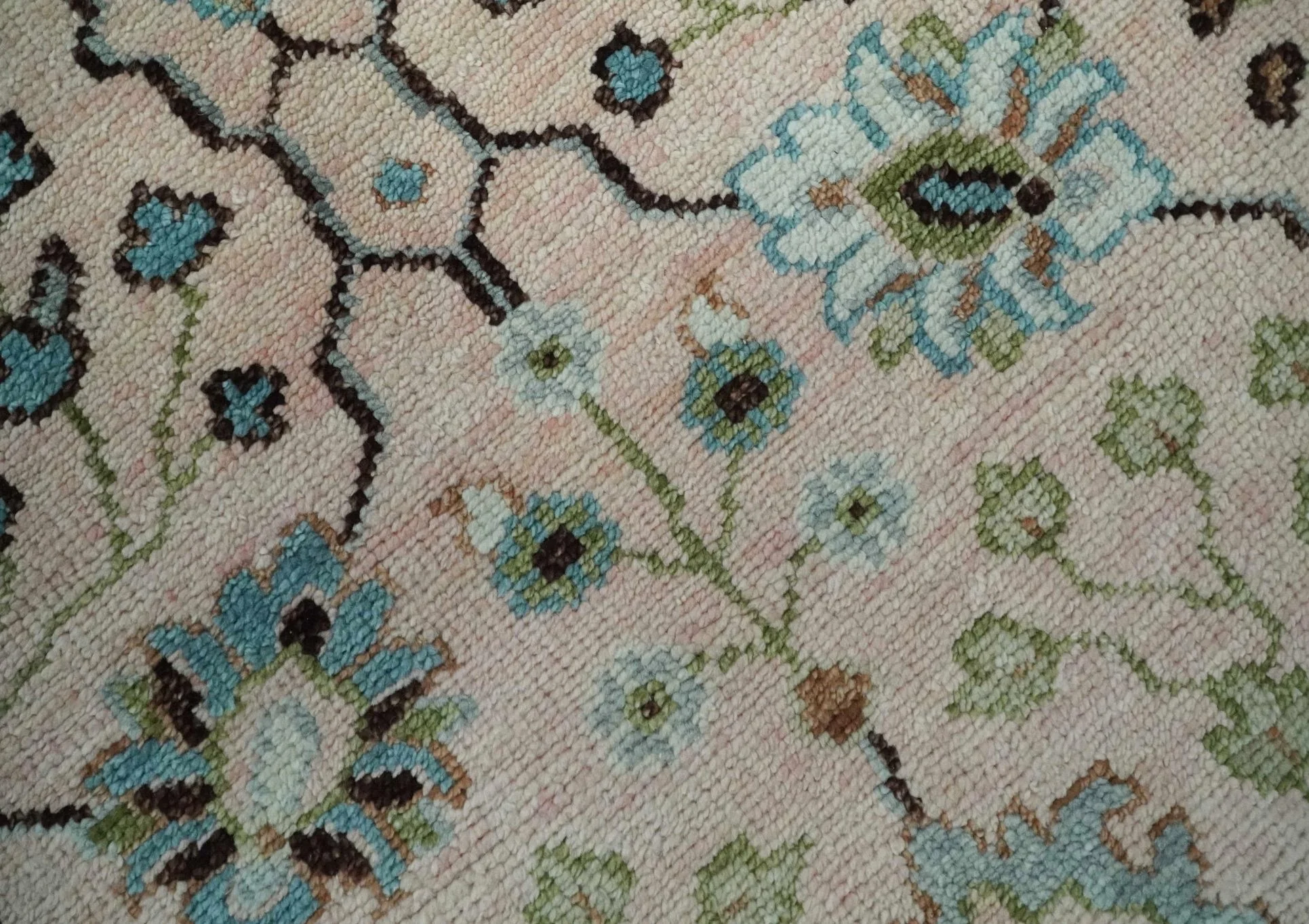 Antique Style floral Hand knotted Peach Pink and Green Custom Made Wool Area Rug - Image 4
