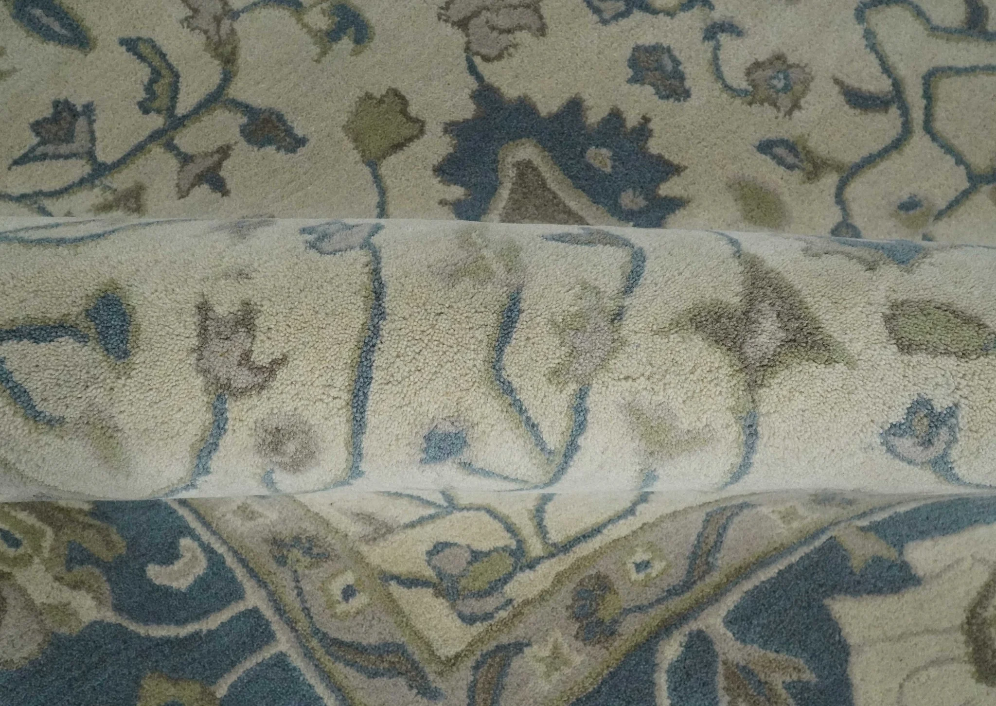 Custom Made Tufted Beige and Blue Traditional Wool Oushak Rug - Image 6
