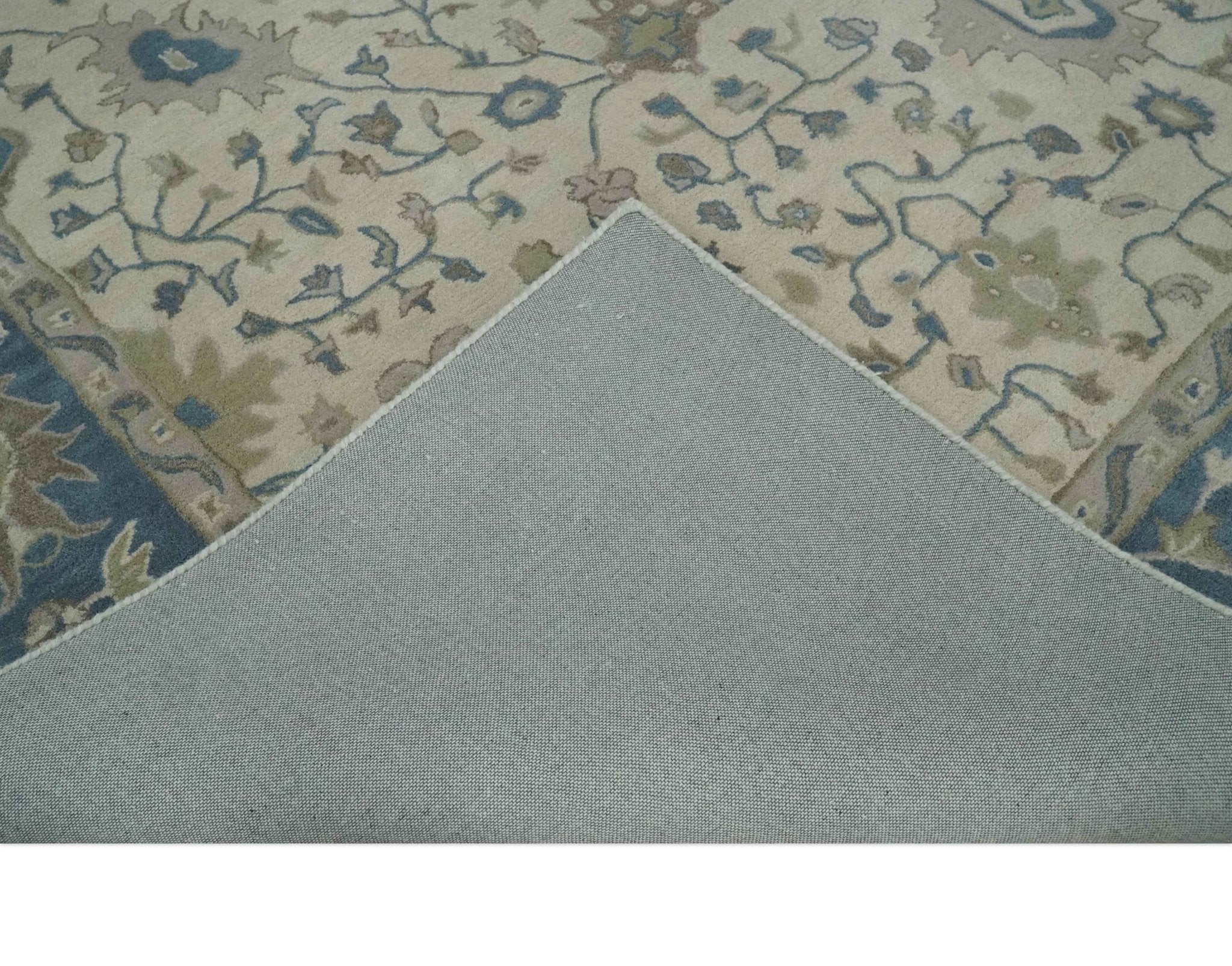 Custom Made Tufted Beige and Blue Traditional Wool Oushak Rug - Image 7