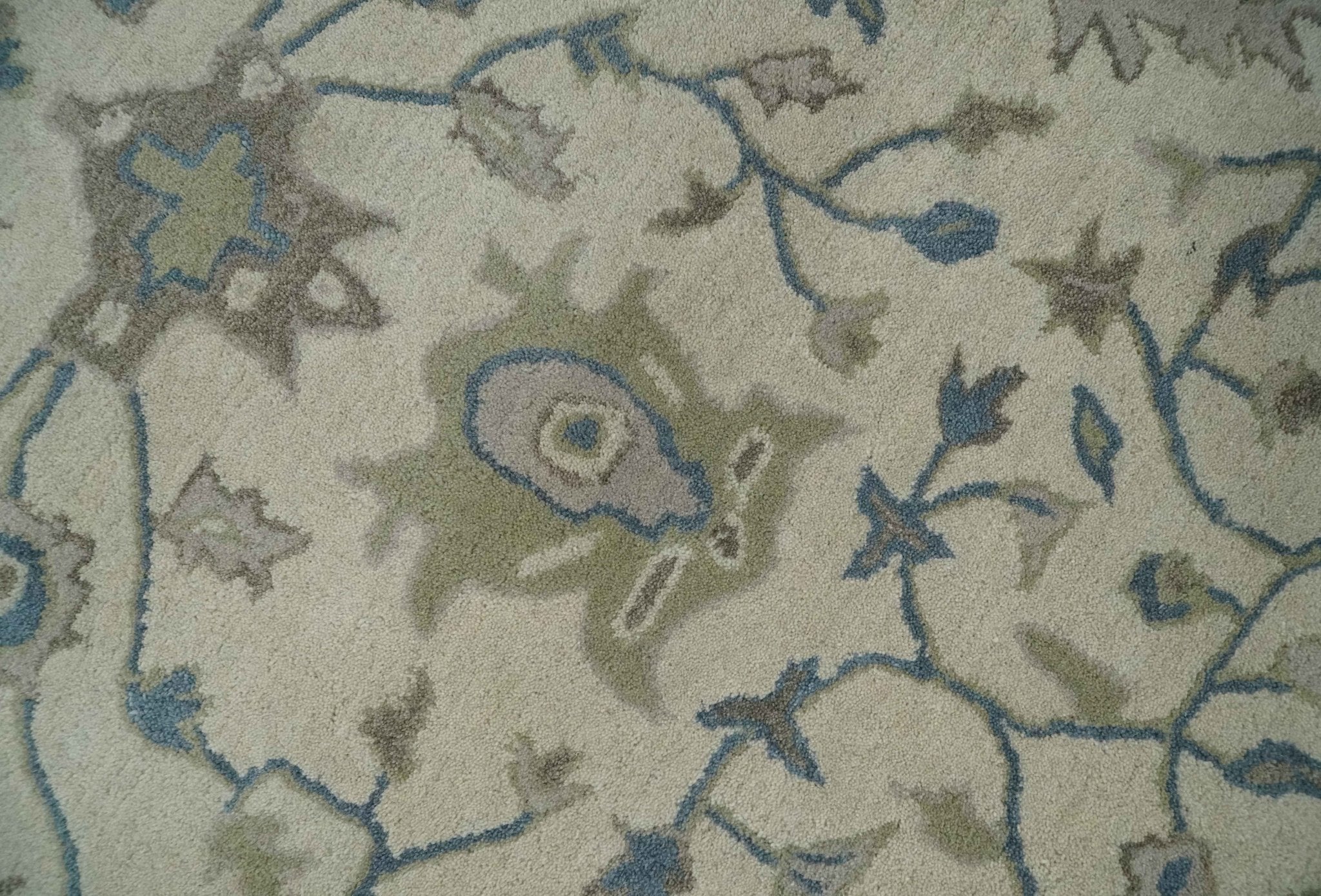 Floral 8x10 Hand Tufted Beige and Blue Modern Oushak Rug - Image 4