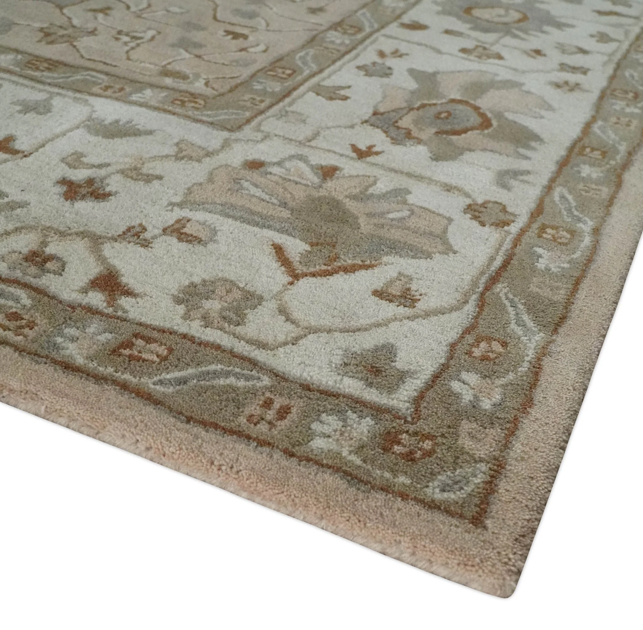 Custom Made Oushak Design Tufted Peach, Ivory and Olive Traditional Rug - Image 5