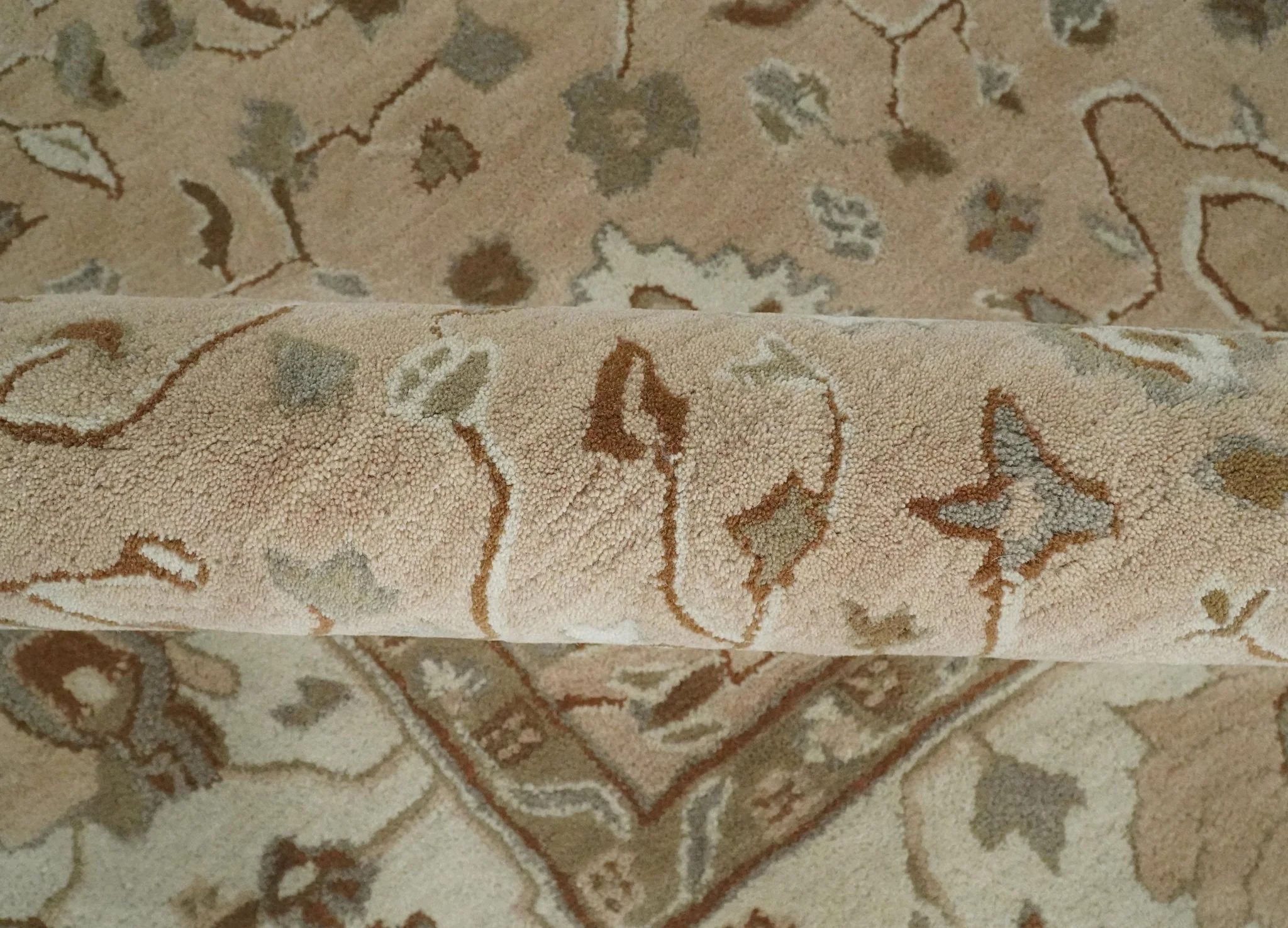 Custom Made Oushak Design Tufted Peach, Ivory and Olive Traditional Rug - Image 6