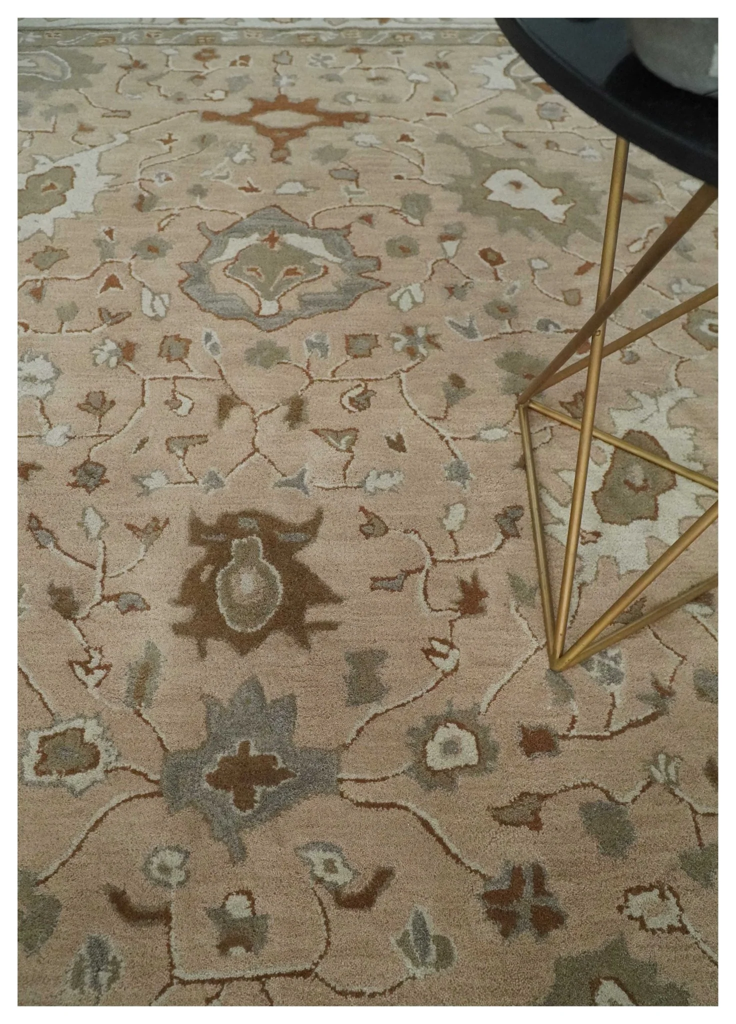 Floral 8x10 Hand Tufted Peach, Ivory and Olive Modern Oushak Rug - Image 2