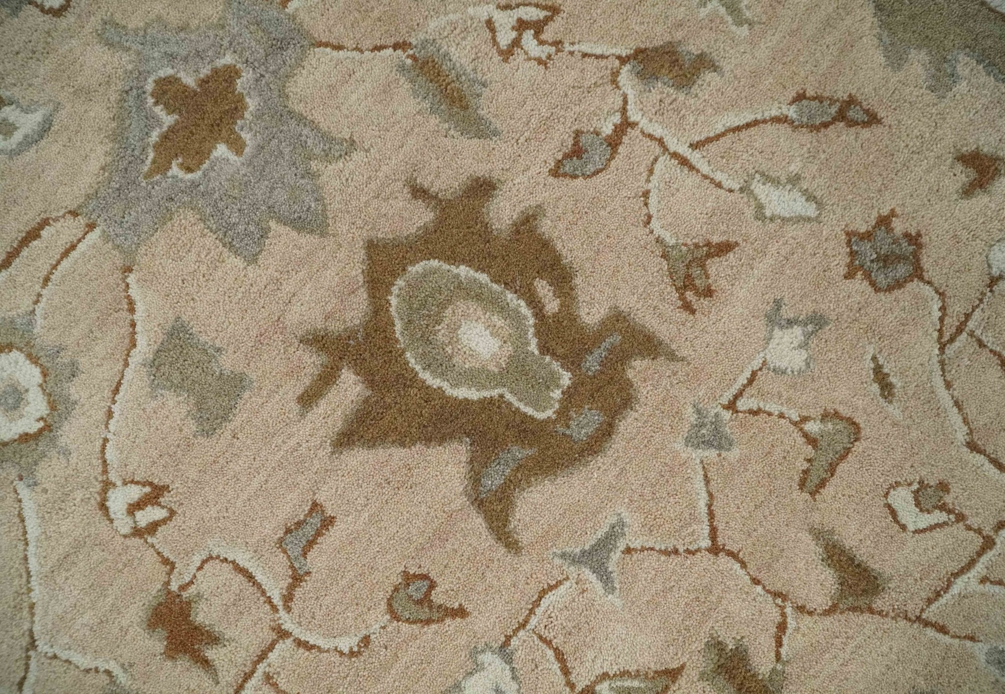 Floral 8x10 Hand Tufted Peach, Ivory and Olive Modern Oushak Rug - Image 4