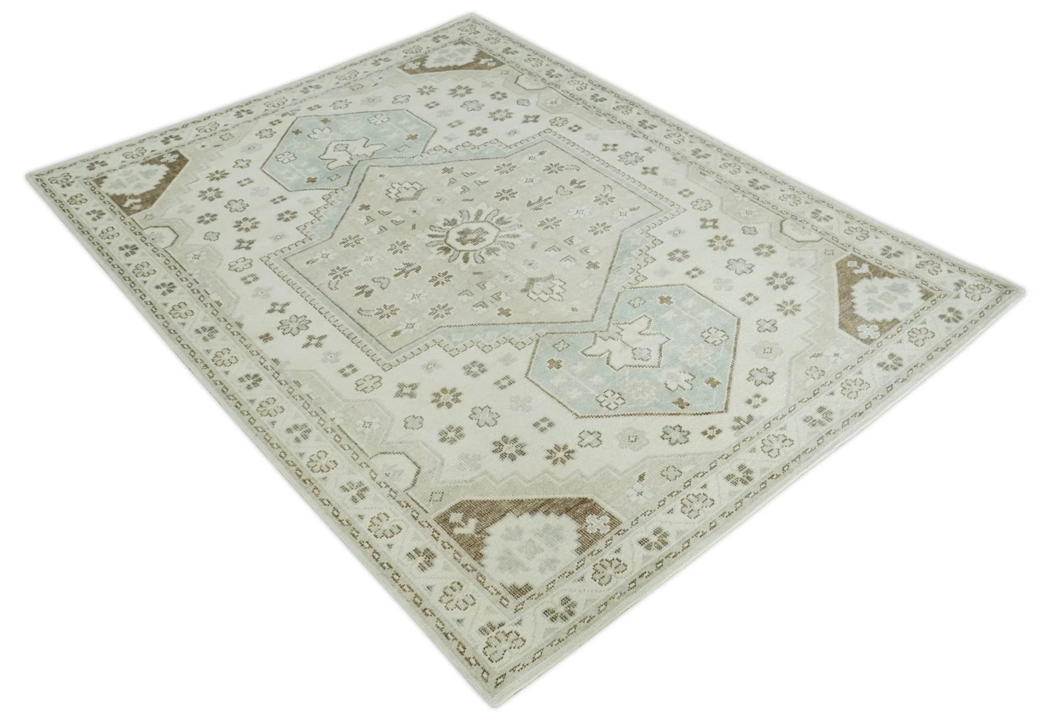 Earthy Ivory, Brown and Gray Hand knotted 8x10 Traditional wool Area Rug - Image 9