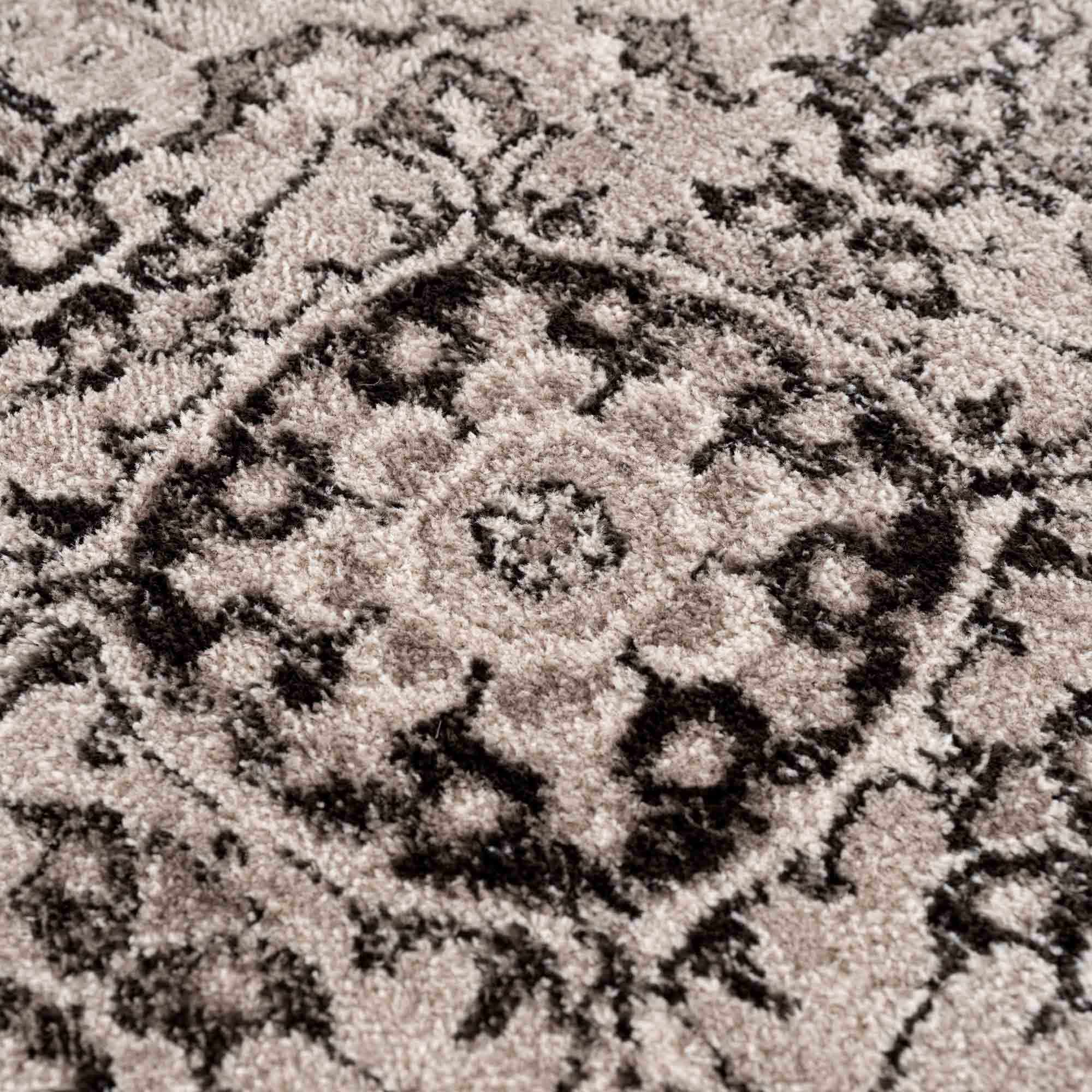 Medallion Light Pink, Ivory and Charcoal Traditional Heriz design Area Rug - Image 11