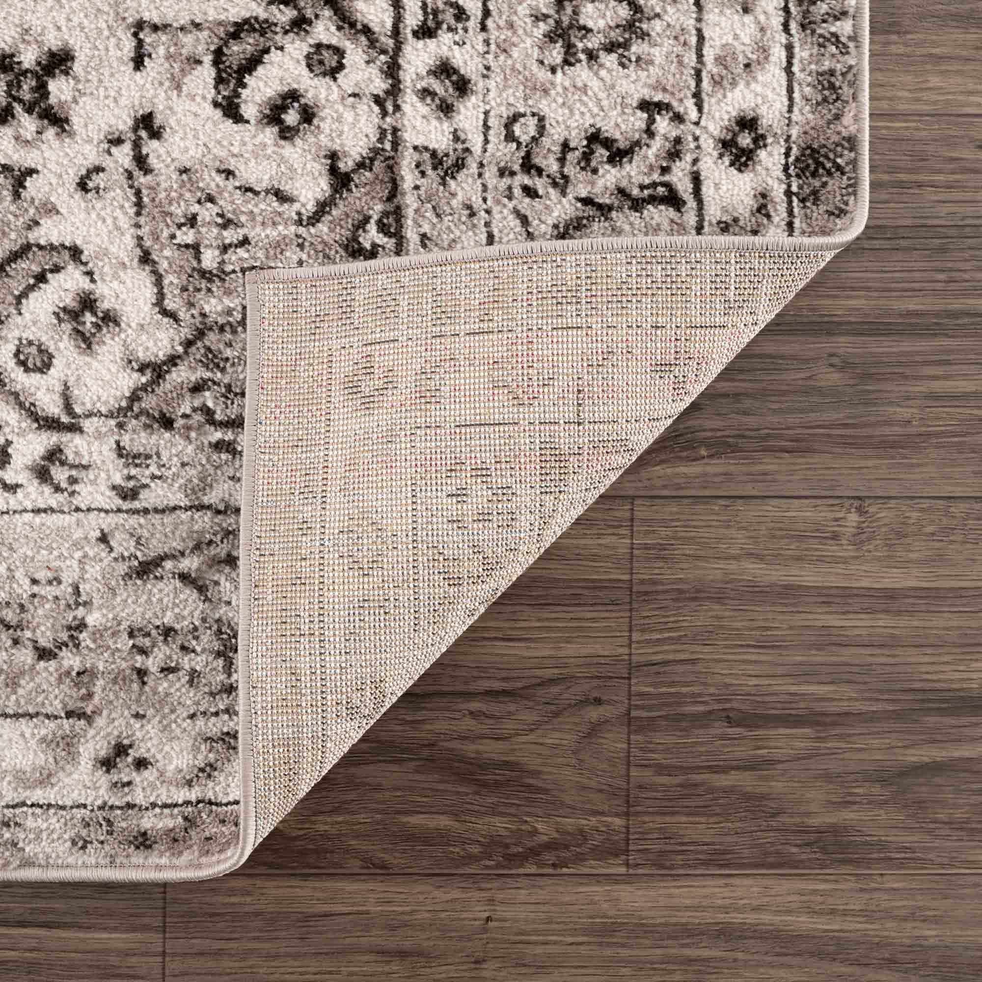 Medallion Light Pink, Ivory and Charcoal Traditional Heriz design Area Rug - Image 4