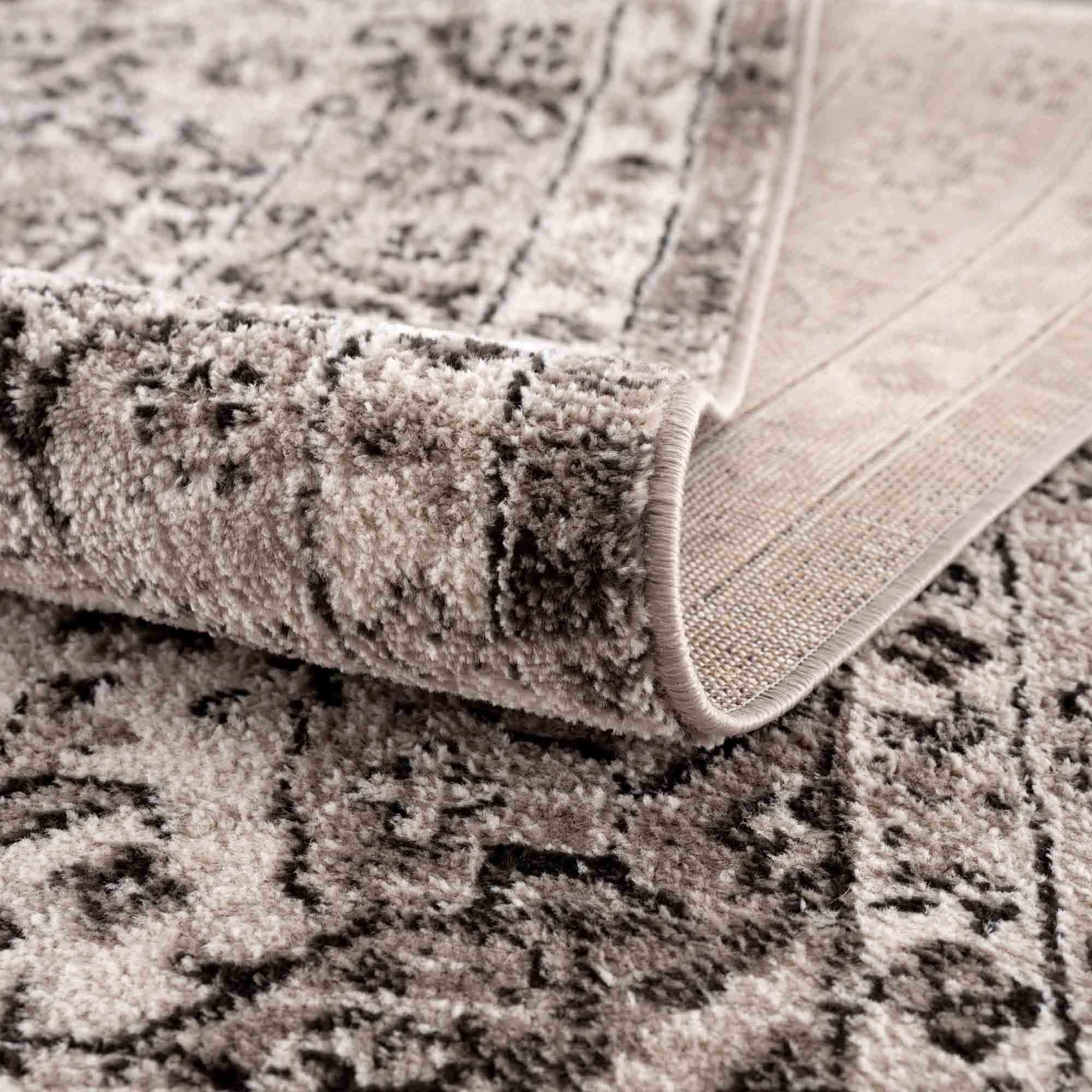 Medallion Light Pink, Ivory and Charcoal Traditional Heriz design Area Rug - Image 6