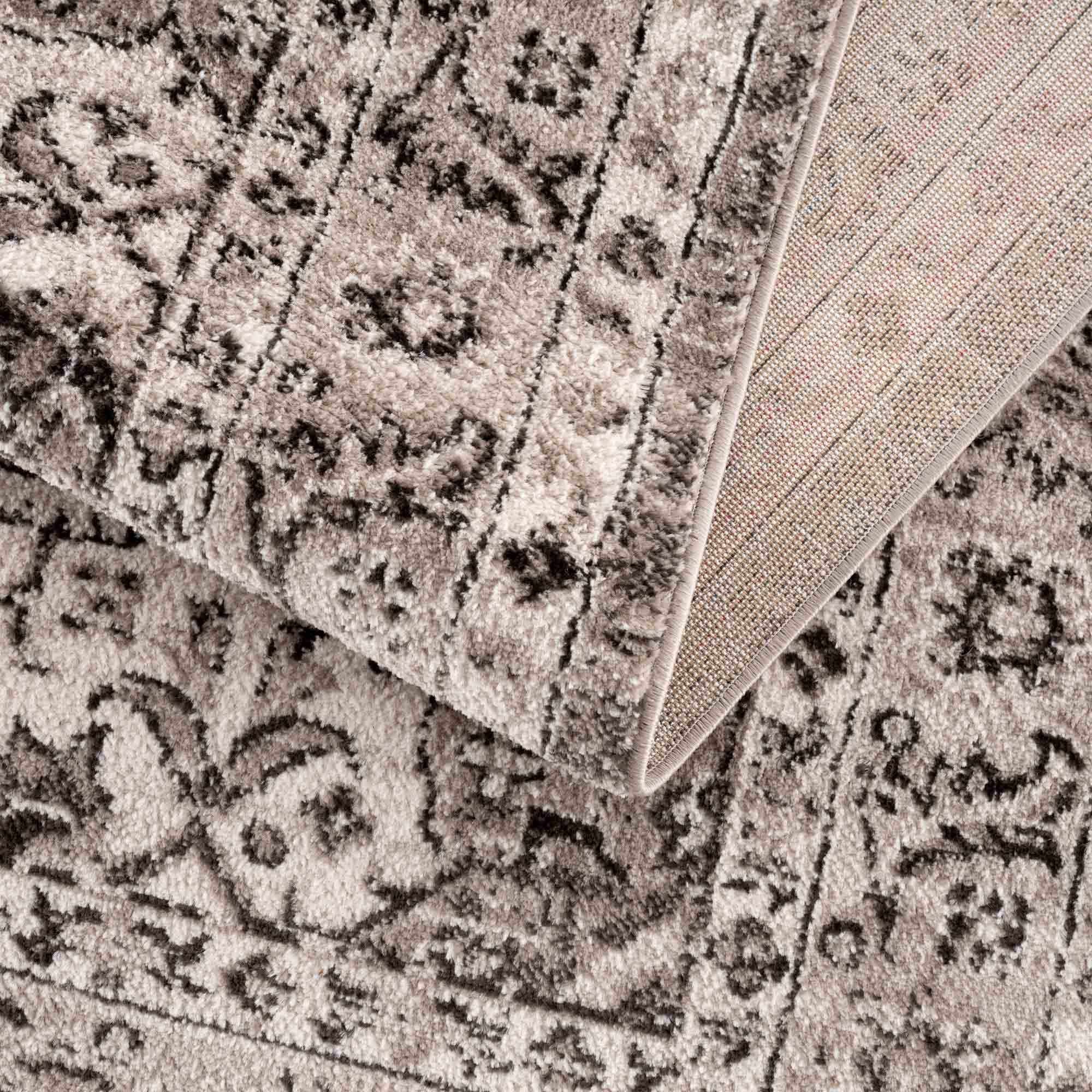 Medallion Light Pink, Ivory and Charcoal Traditional Heriz design Area Rug - Image 7
