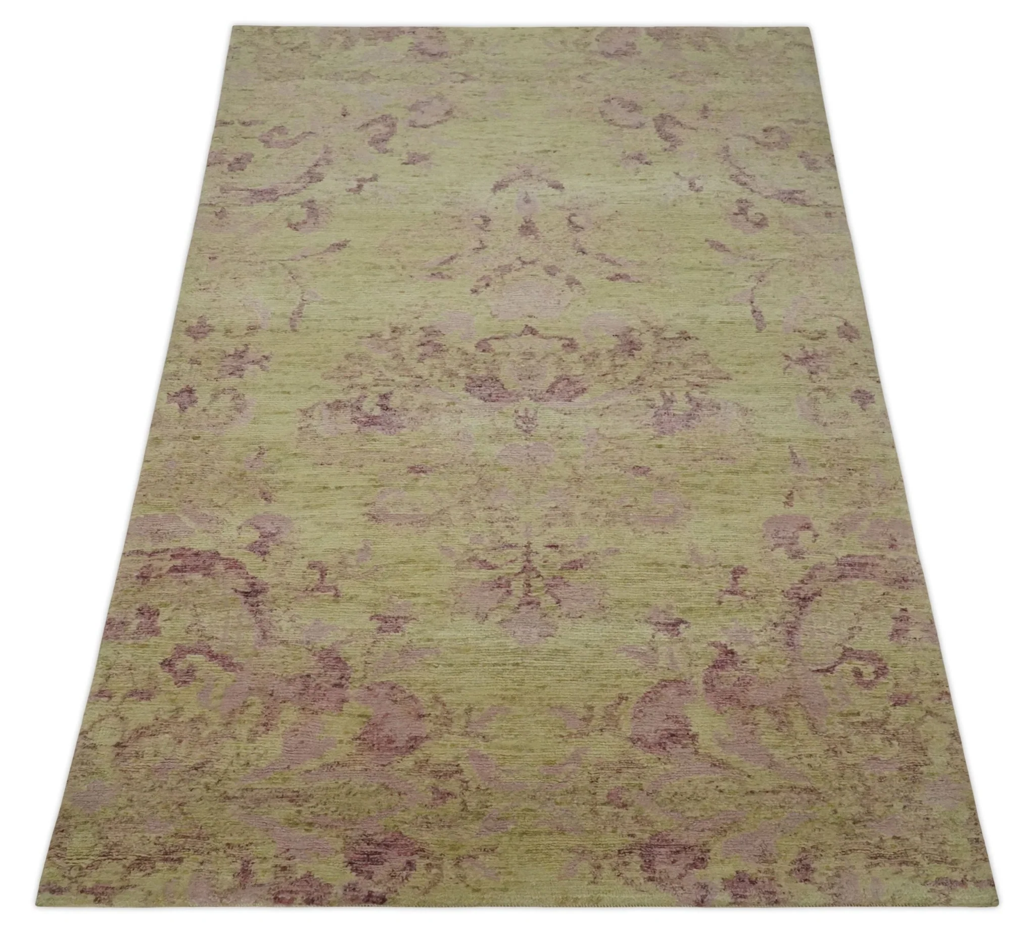 Antique Style Floral Mustard and Purple 3x5 Hand knotted wool Area Rug - Image 7
