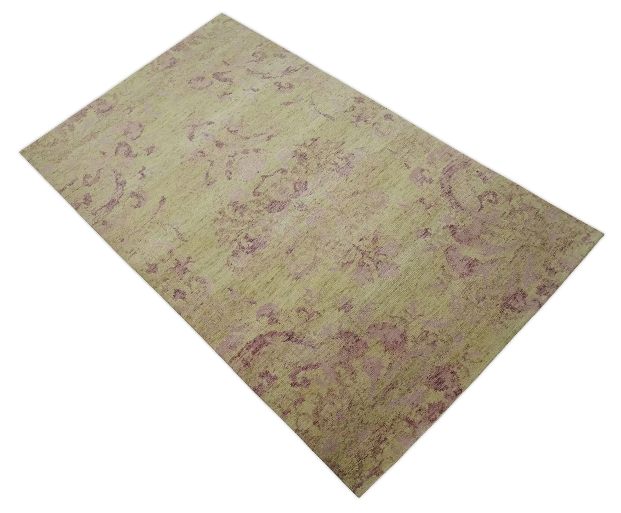 Antique Style Floral Mustard and Purple 3x5 Hand knotted wool Area Rug - Image 9