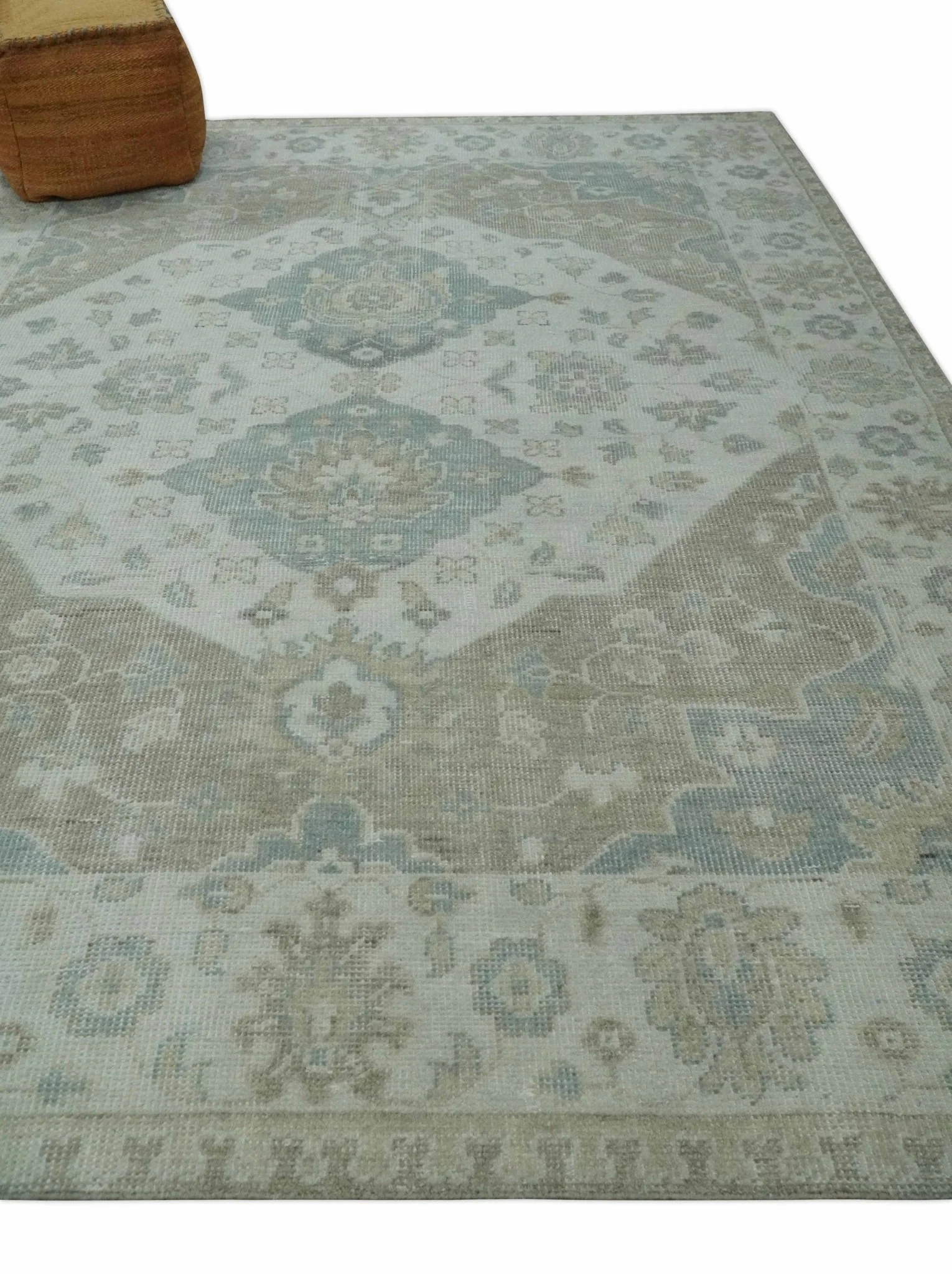 Custom Made Antique Style Neutral Ivory and Camel Custom Made wool Area Rug - Image 3