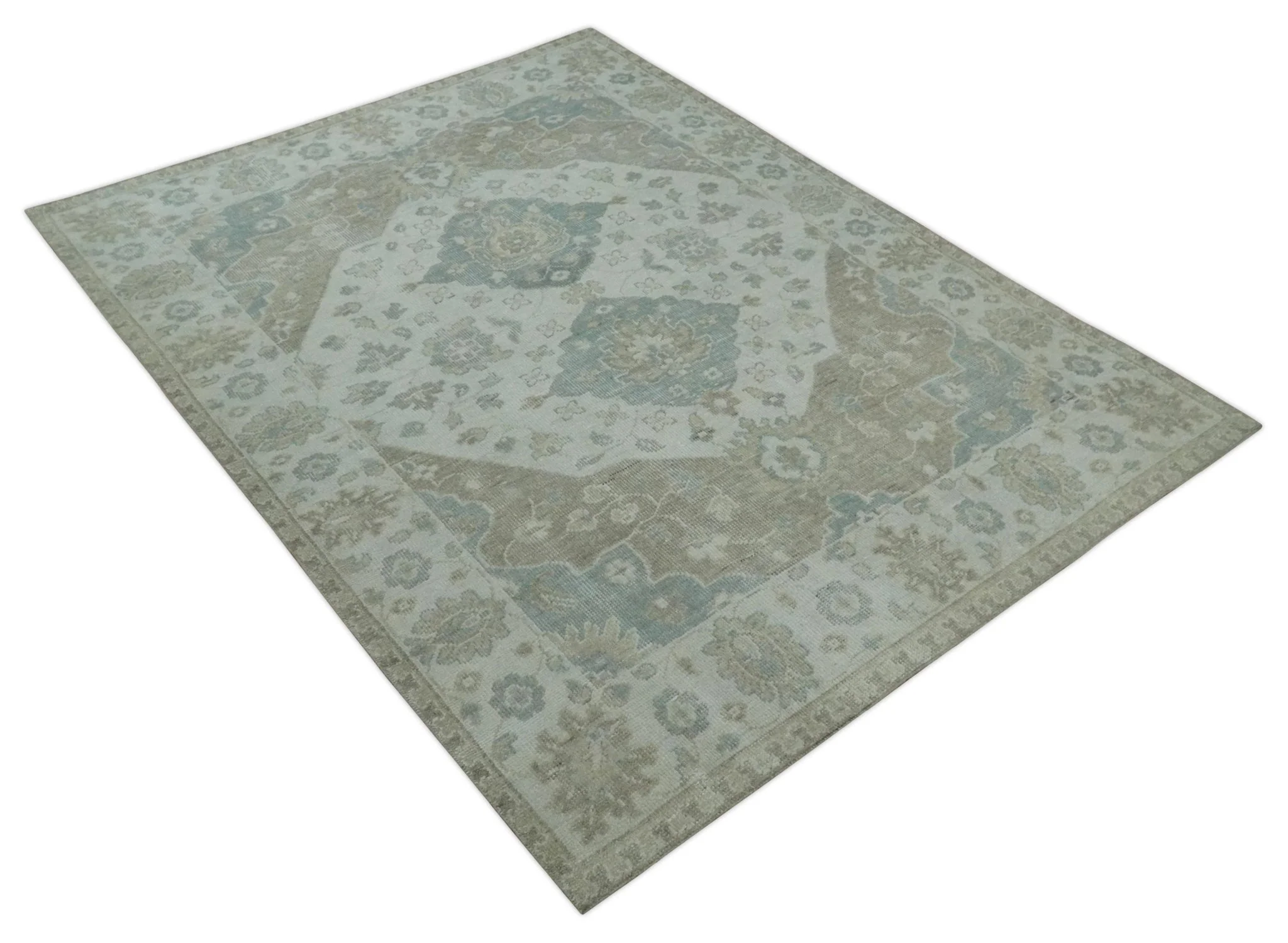 Antique Design Medallion Earthy Ivory and Camel 8x10 wool Area Rug - Image 9