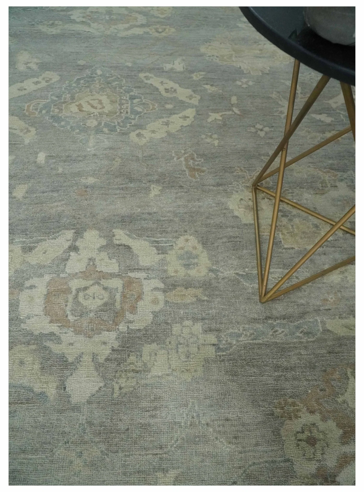 Antique style Gray and Beige 9x12 Hand knotted Oushak wool Area Rug - Image 2