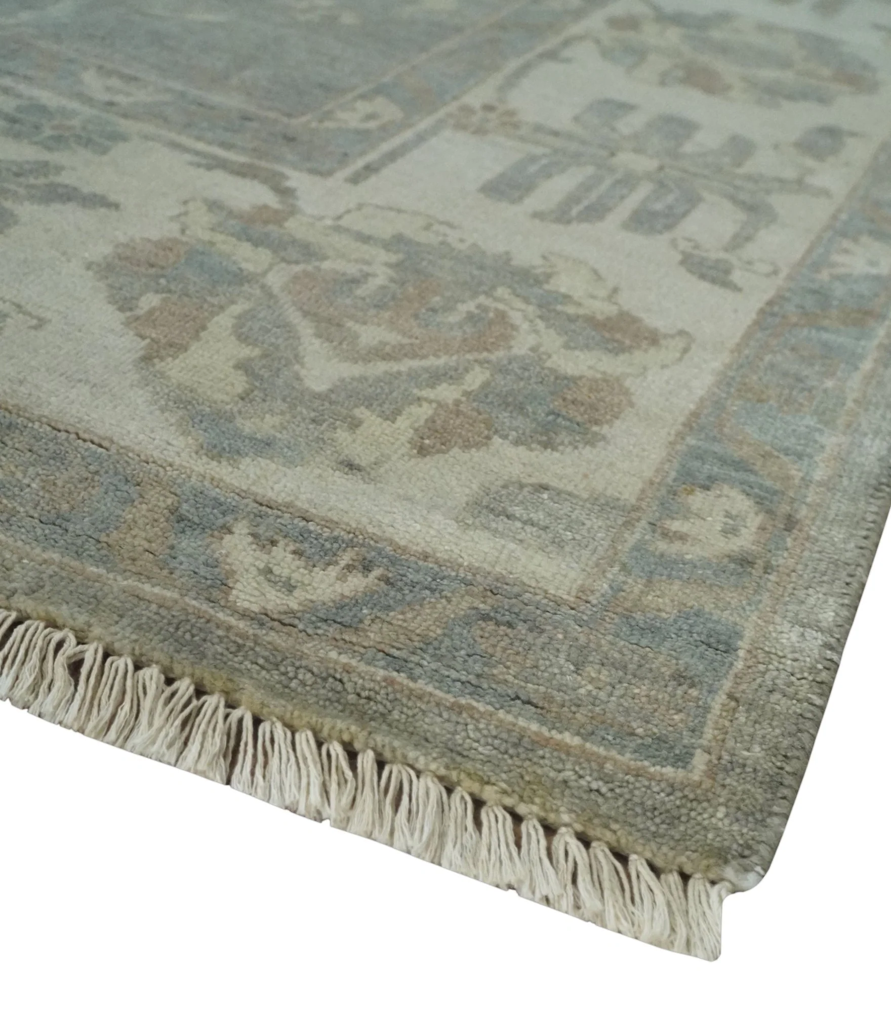 Antique style Gray and Beige 9x12 Hand knotted Oushak wool Area Rug - Image 5