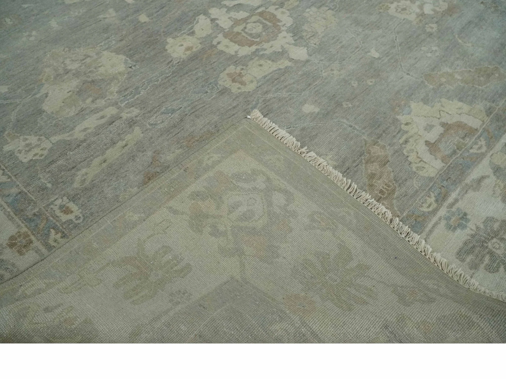 Antique style Gray and Beige 9x12 Hand knotted Oushak wool Area Rug - Image 7