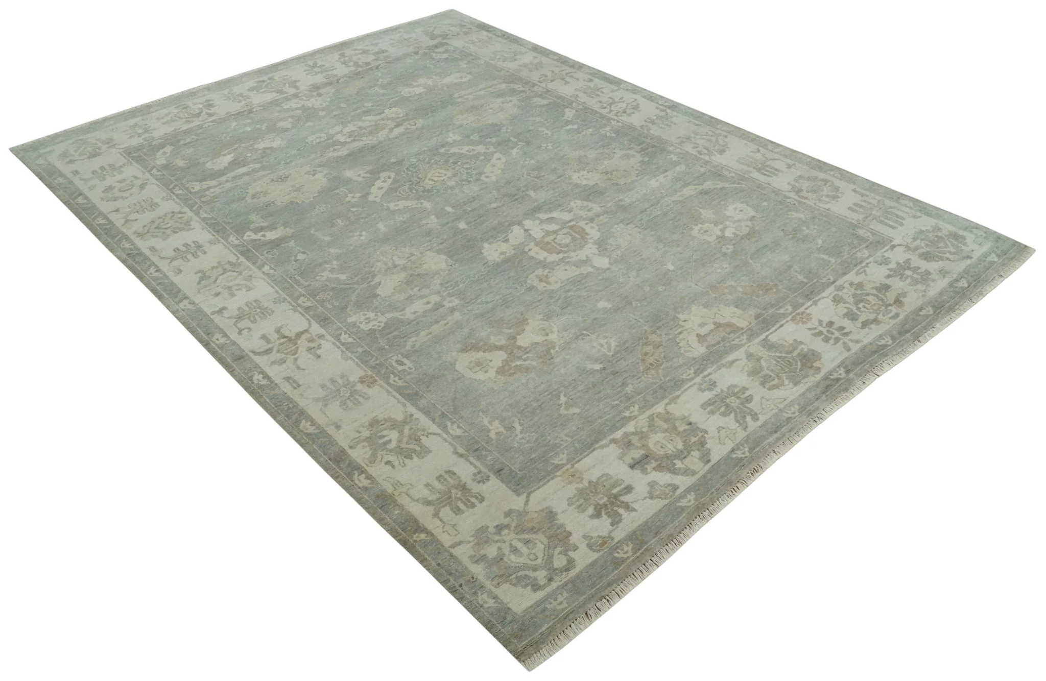 Antique style Gray and Beige 9x12 Hand knotted Oushak wool Area Rug - Image 9
