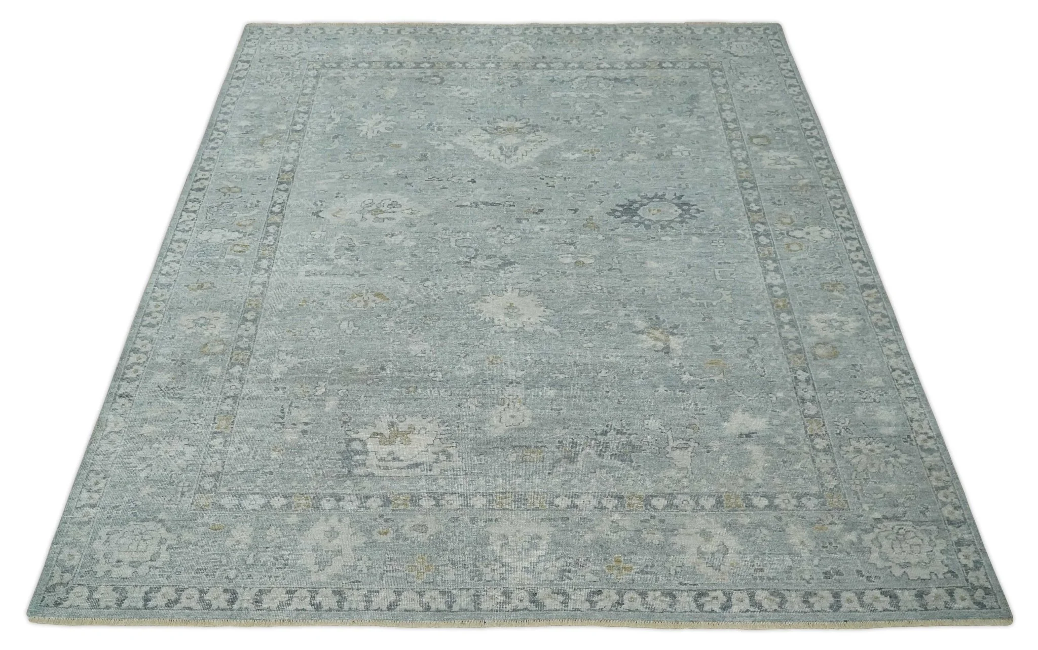 Antique Distressed Look Gray and Silver Low Pile Multi Size Oushak wool Area Rug - Image 10