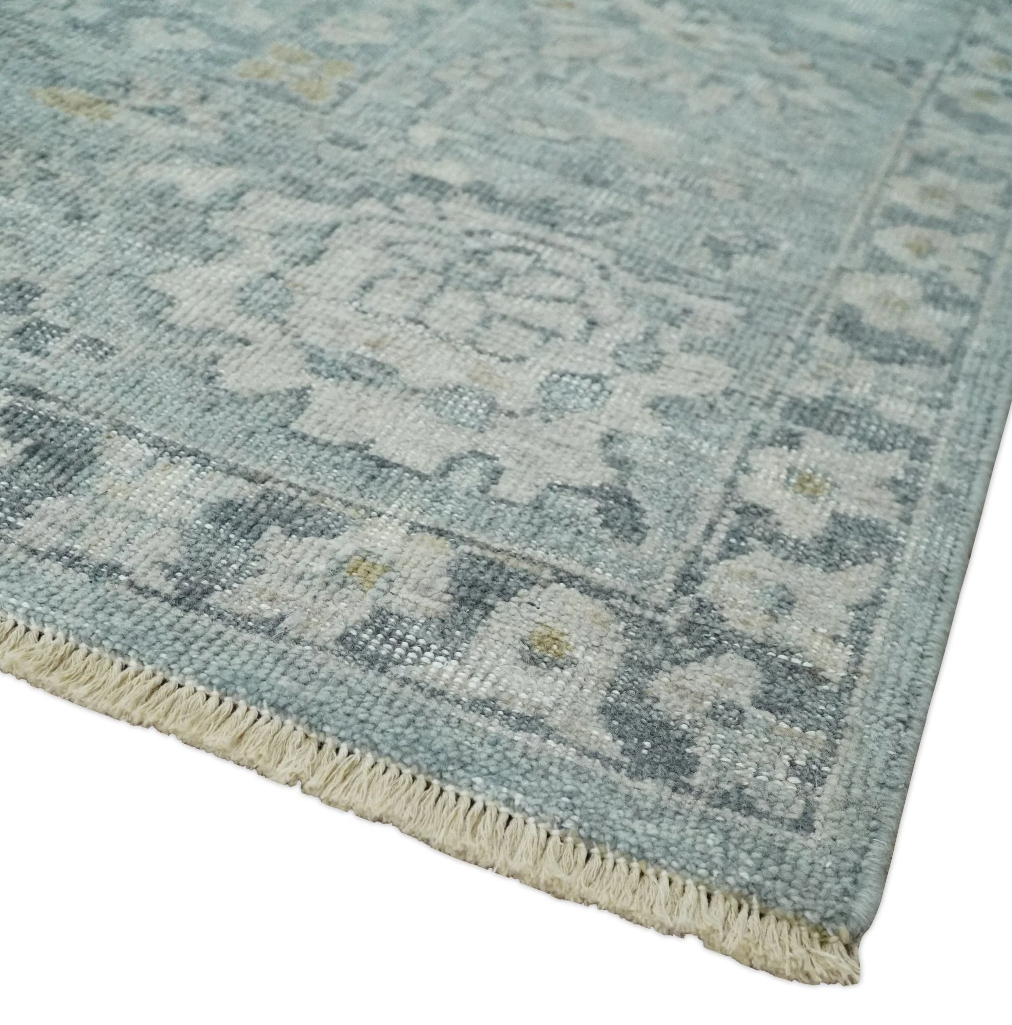 Antique Distressed Look Gray and Silver Low Pile Multi Size Oushak wool Area Rug - Image 5
