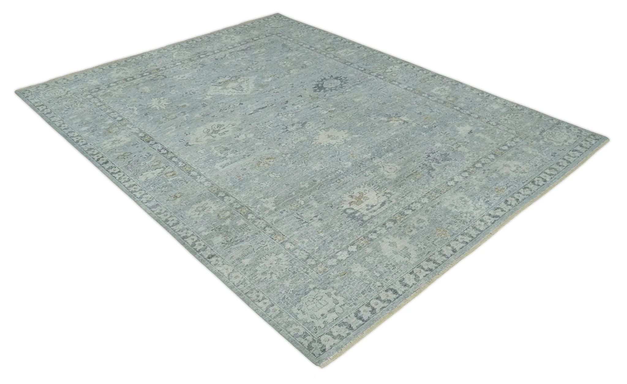 Antique Distressed Look Gray and Silver Low Pile Multi Size Oushak wool Area Rug - Image 9