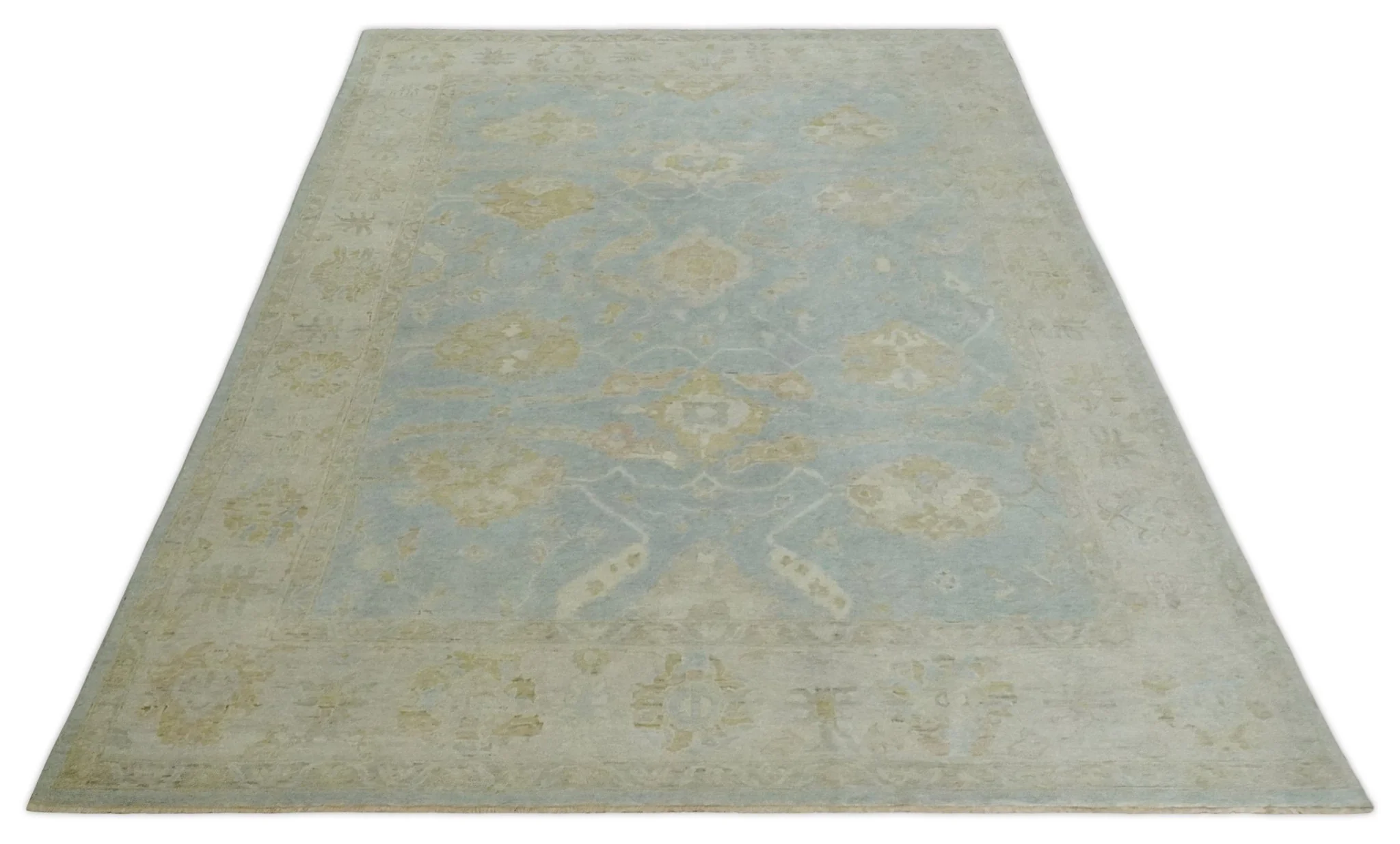 Antique style Gray, Beige and Olive 9x12 Hand knotted Oushak wool Area Rug - Image 10