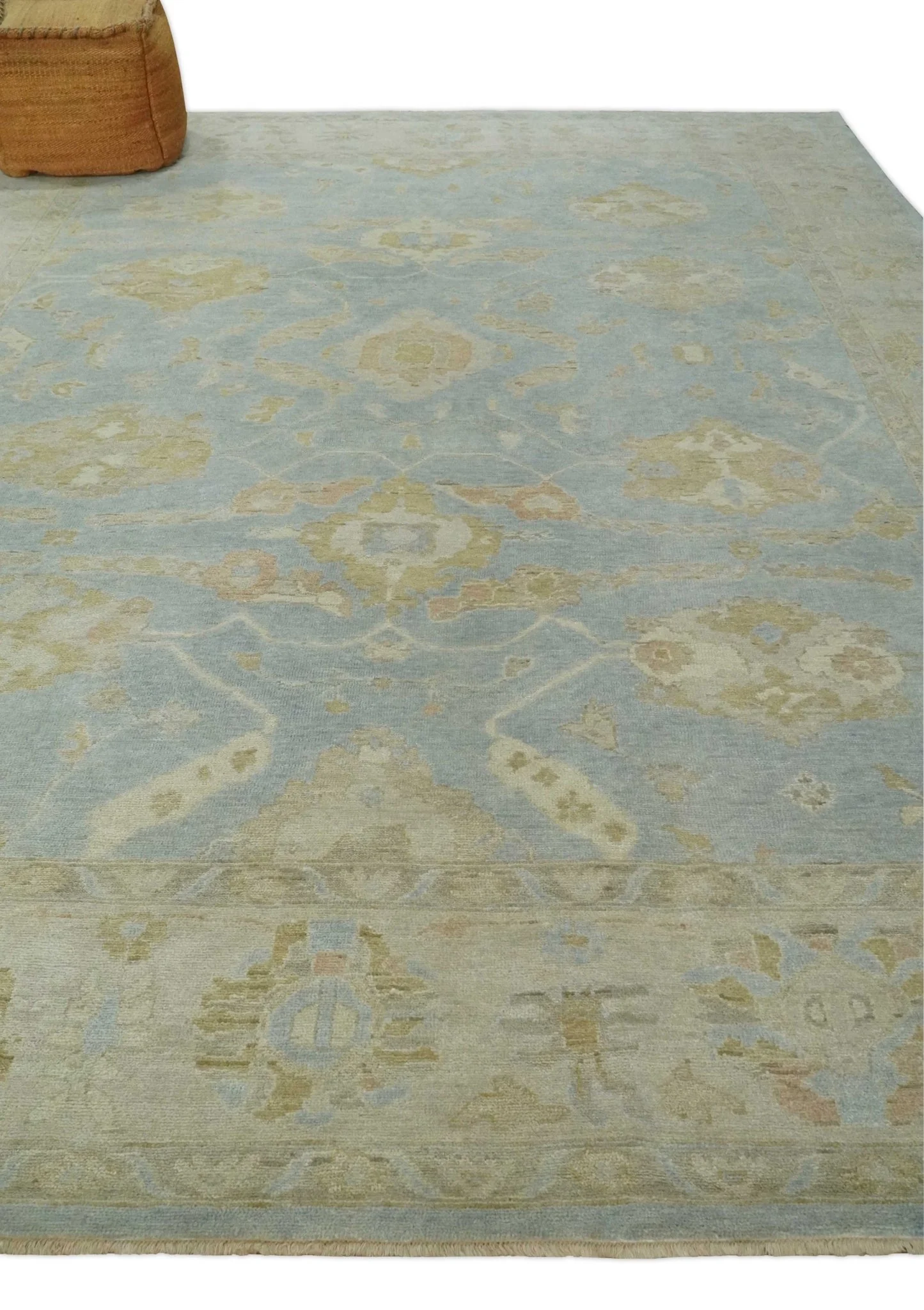 Antique style Gray, Beige and Olive 9x12 Hand knotted Oushak wool Area Rug - Image 3