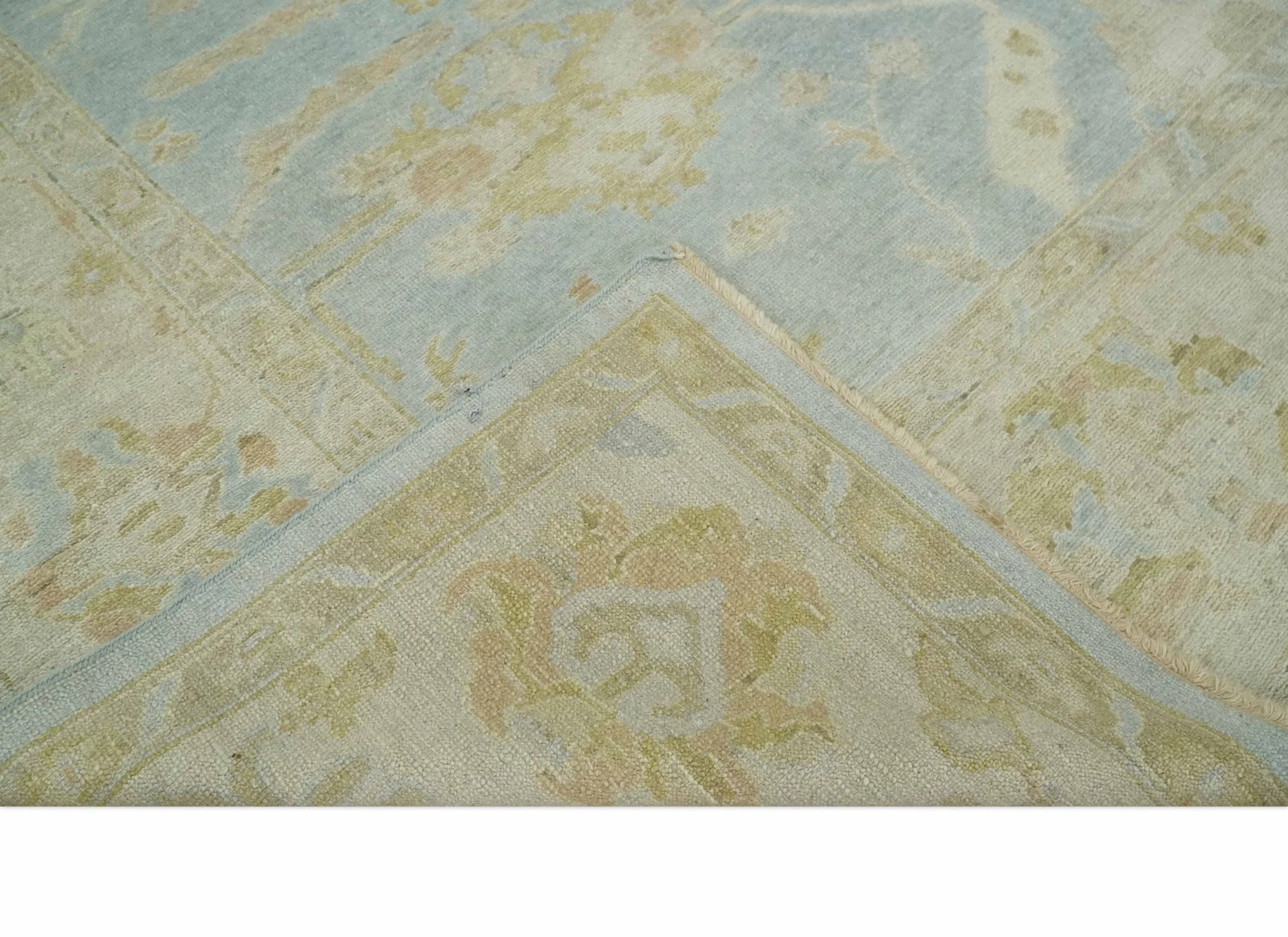 Antique style Gray, Beige and Olive 9x12 Hand knotted Oushak wool Area Rug - Image 6