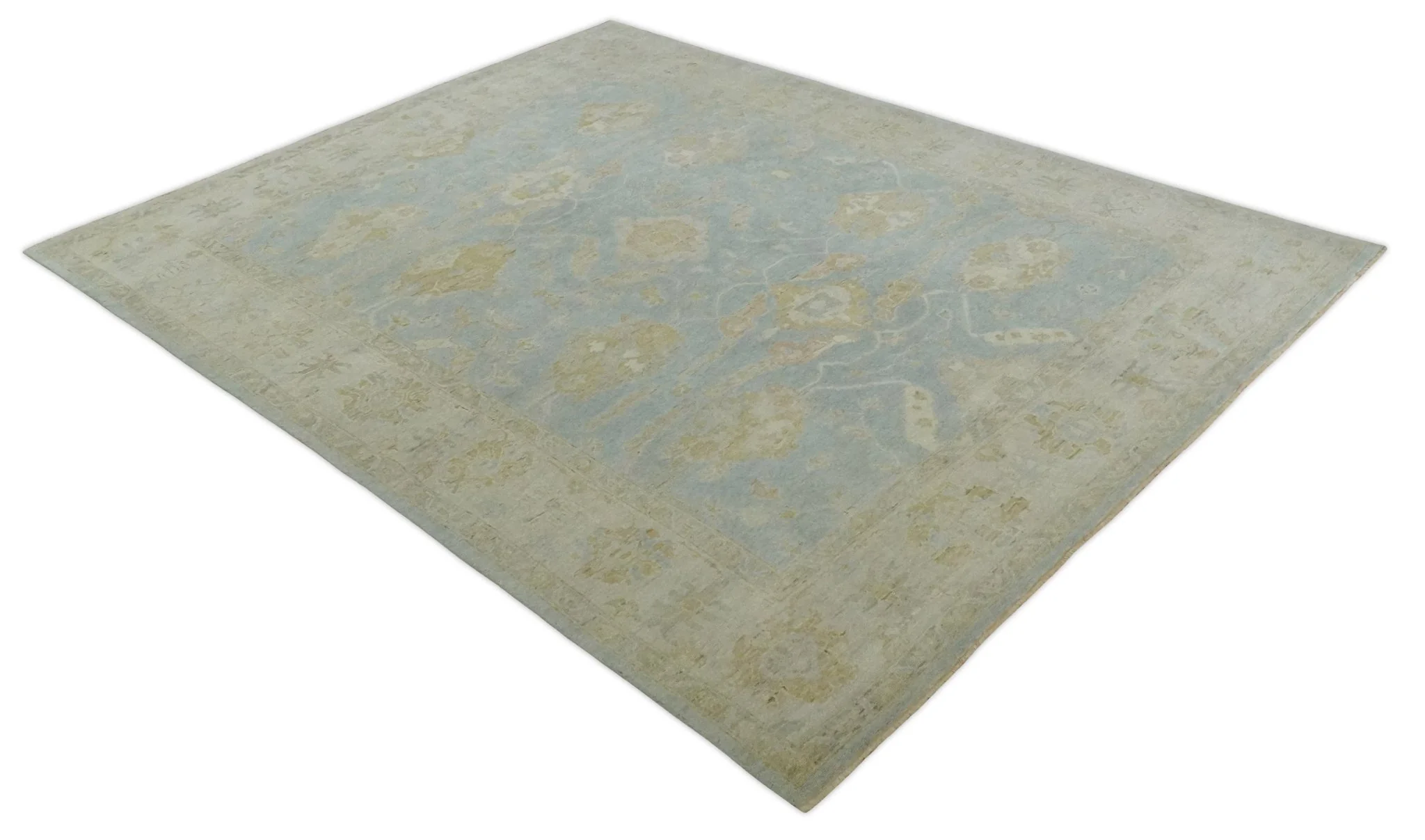 Antique style Gray, Beige and Olive 9x12 Hand knotted Oushak wool Area Rug - Image 9