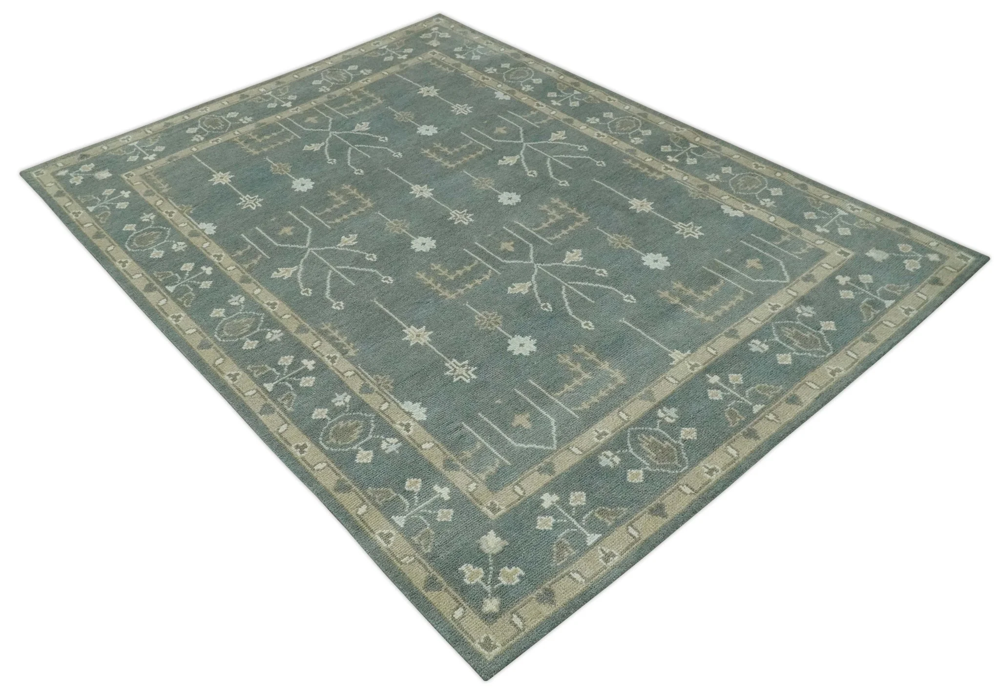 Antique Style Tree of life Gray, Beige and Silver Traditional Hand Knotted Custom Made wool Area Rug - Image 10