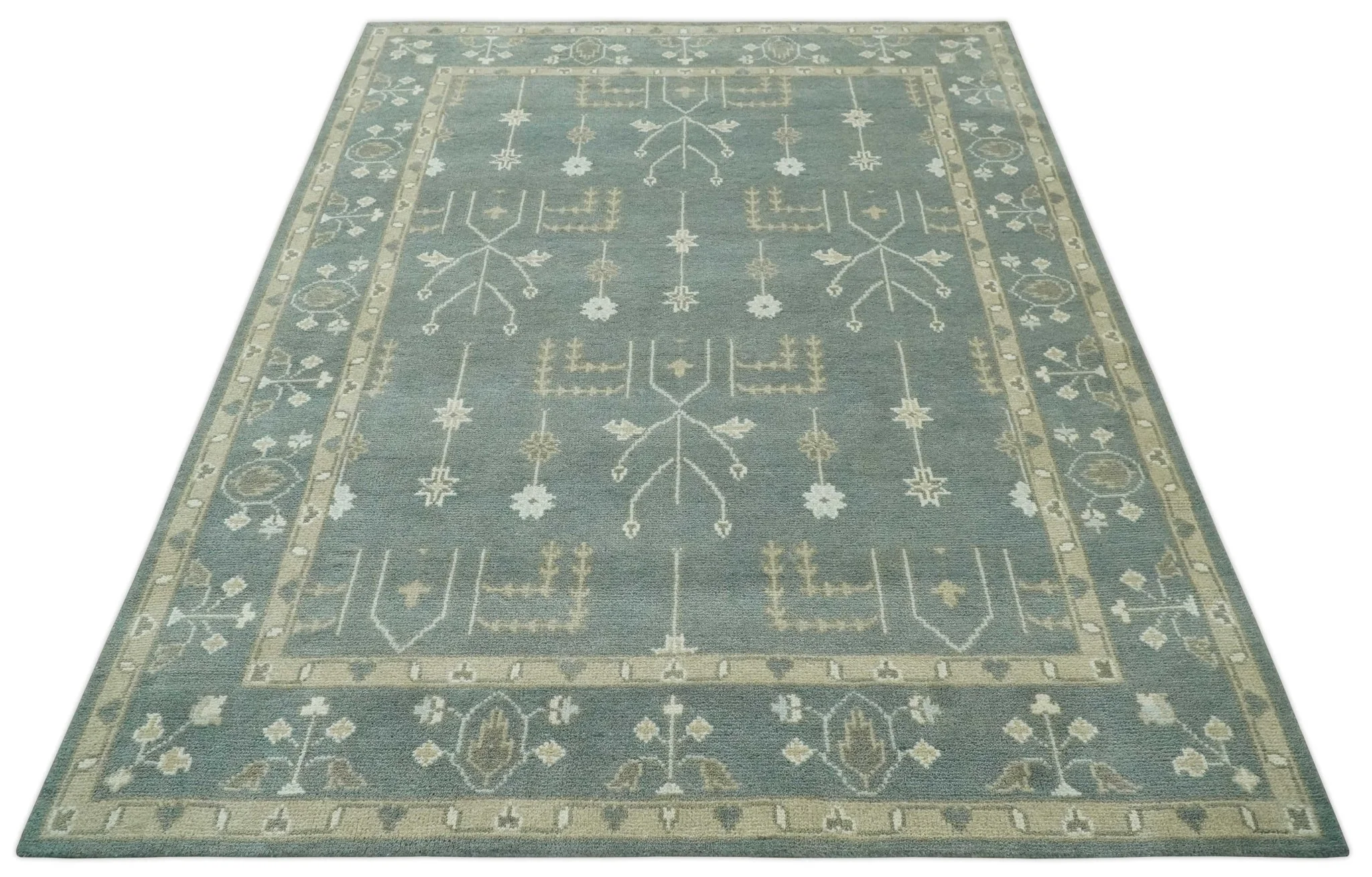 Antique Style Tree of life Gray, Beige and Silver Traditional Hand Knotted Custom Made wool Area Rug - Image 11