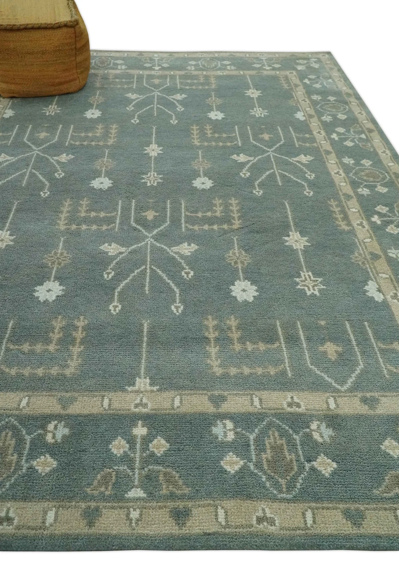 Antique Style Tree of life Gray, Beige and Silver Traditional Hand Knotted Custom Made wool Area Rug - Image 4