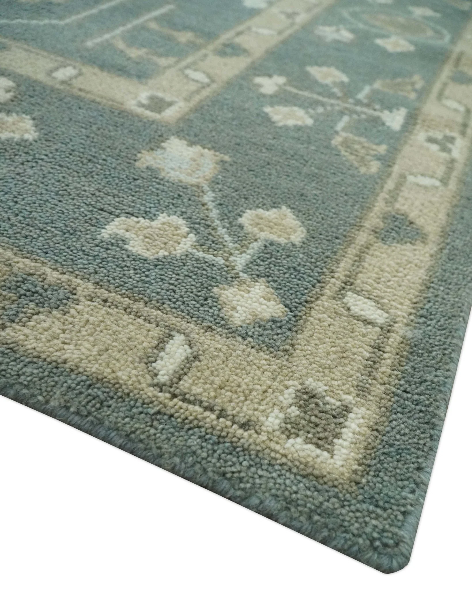 Antique Style Tree of life Gray, Beige and Silver Traditional Hand Knotted Custom Made wool Area Rug - Image 6