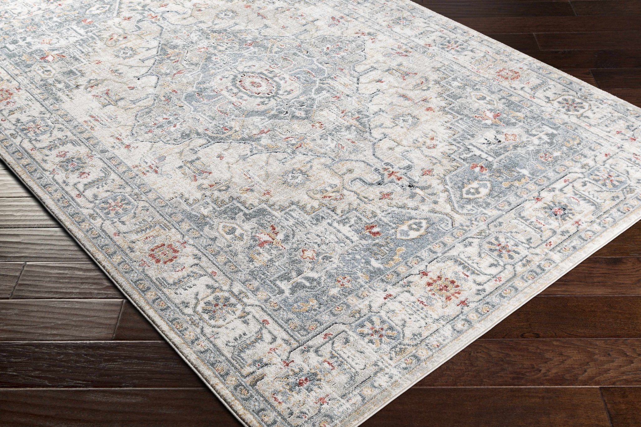 Traditional Heriz Design Antique Style Gray, Ivory, Beige and Brown Area Rug - Image 4