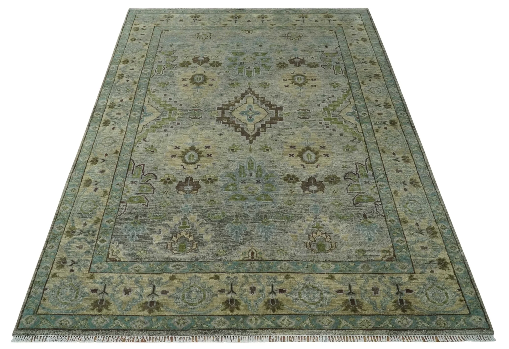 Custom Made Antique Style Green and Silver Hand knotted Traditional Oriental Oushak wool Area Rug - Image 10